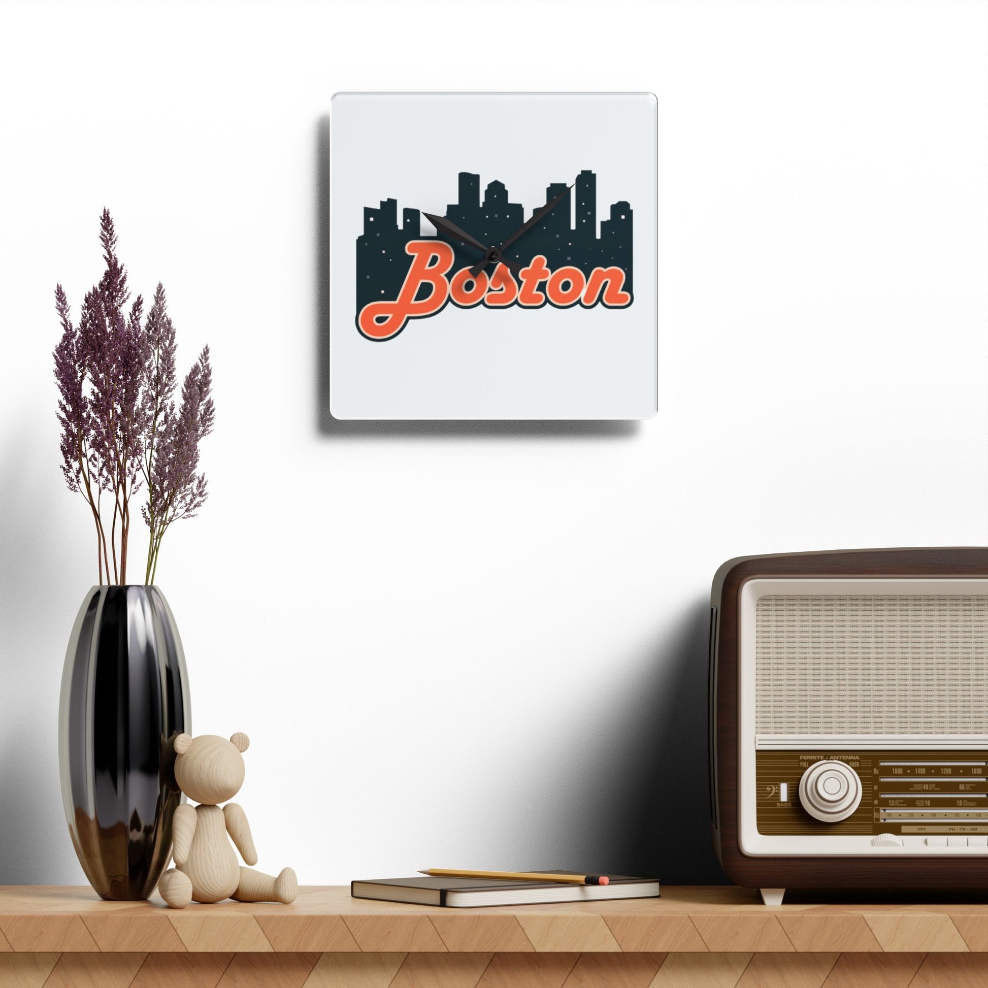 Boston Acrylic Wall Clock - Modern Home Decor, Unique Wall Art, Gift for Boston Lovers, City Skyline Decoration, Stylish Timepiece