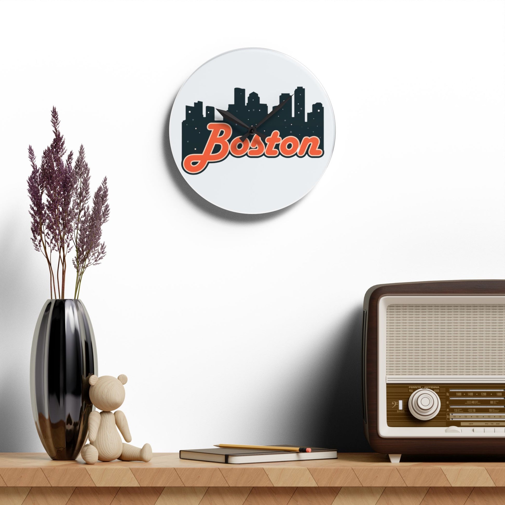 Boston Acrylic Wall Clock - Modern Home Decor, Unique Wall Art, Gift for Boston Lovers, City Skyline Decoration, Stylish Timepiece