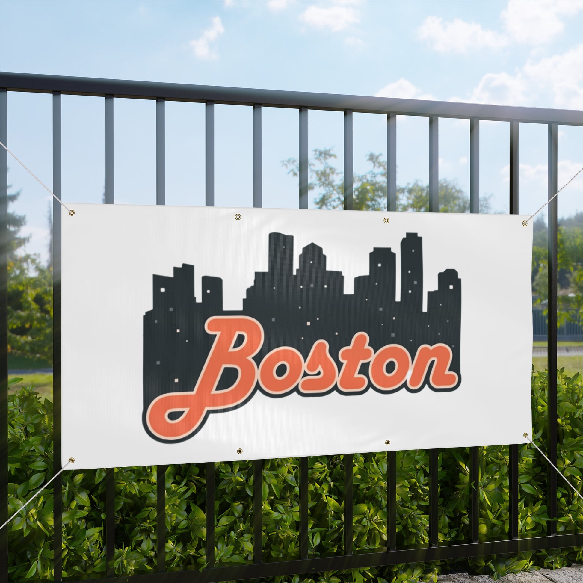 Boston City Skyline Matte Banner, Personalized Wall Decor, Outdoor Party Sign, Event Decoration, Sports Theme, Gift for Boston Fans