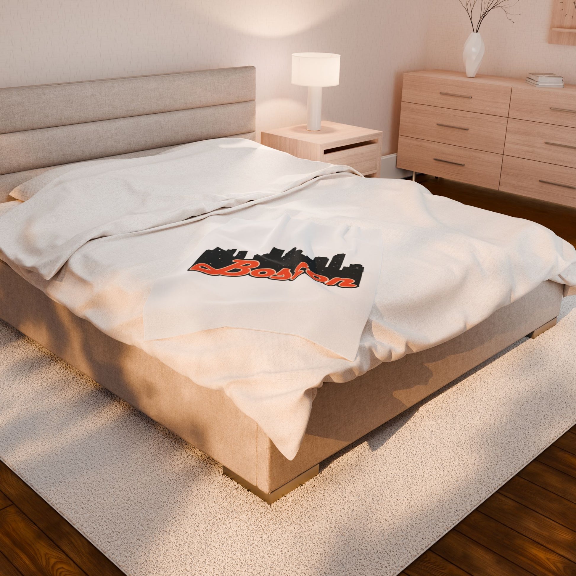 Cozy Boston Velveteen Plush Blanket | Personalized Gift, Home Decor, Soft Throw, Boston Souvenir, Travel Companion