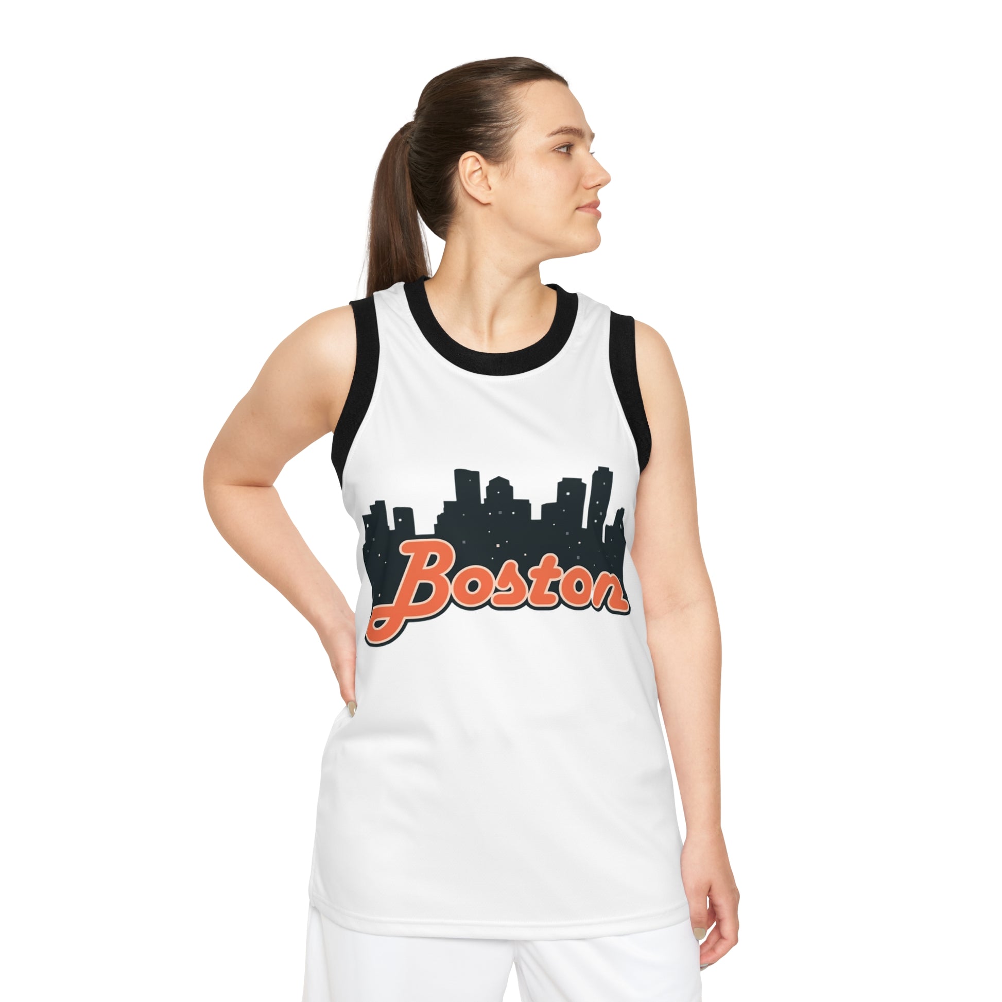 Boston City Skyline Basketball Jersey, Unisex Athletic Tank, Sporty Streetwear, Gift for Basketball Lovers, Summer Casual Wear
