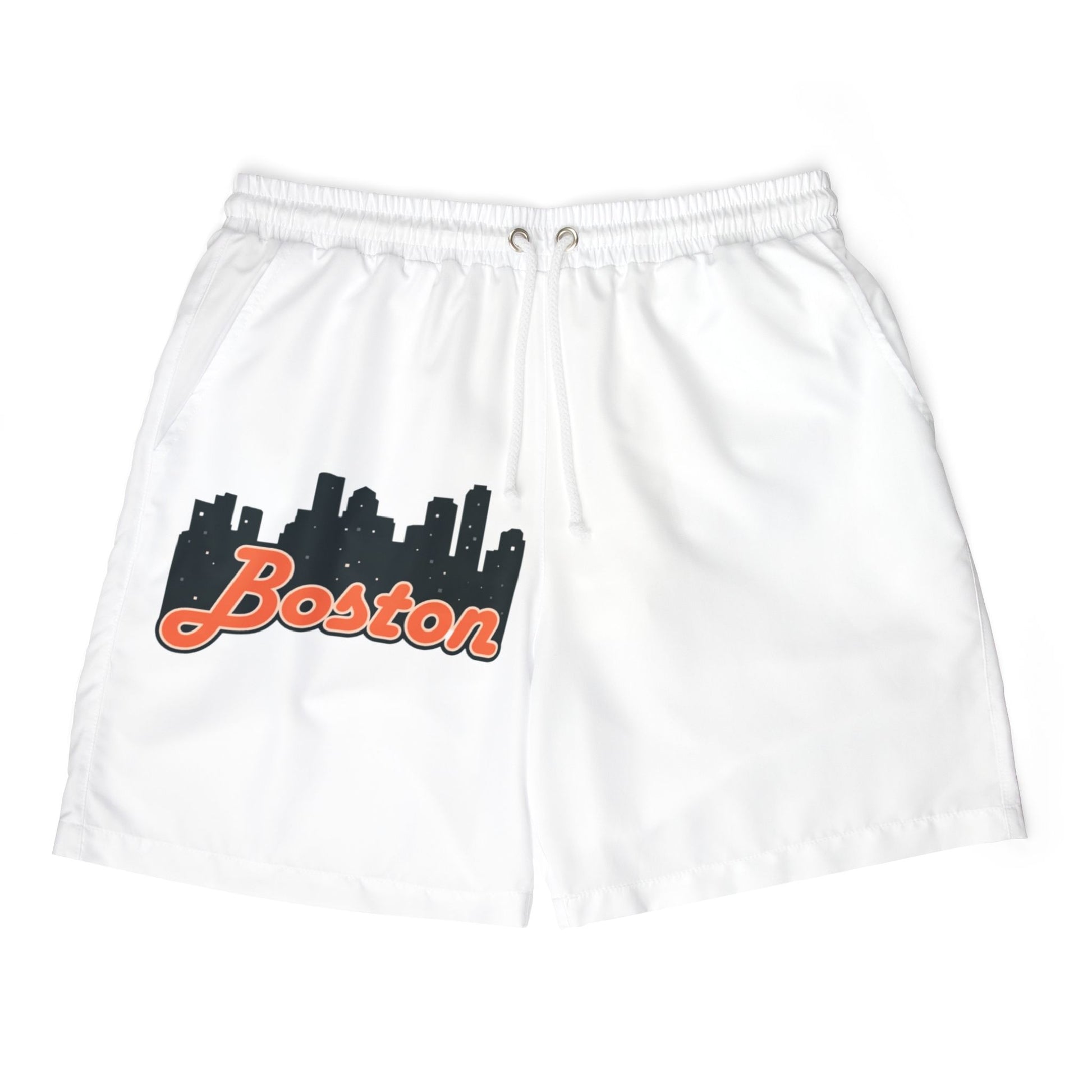 Stylish Unisex Swim Shorts with Boston Skyline Design, Beach Shorts, Summer Wear, Vacation Essentials, Casual Swimwear