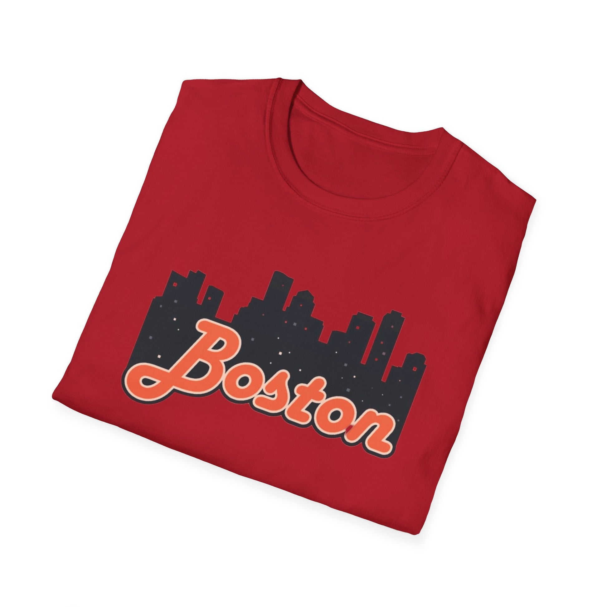 Boston Skyline Unisex Softstyle T-Shirt, City Tee, Gift for Travelers, Summer Casual Wear, Urban Style Shirt, Boston Pride