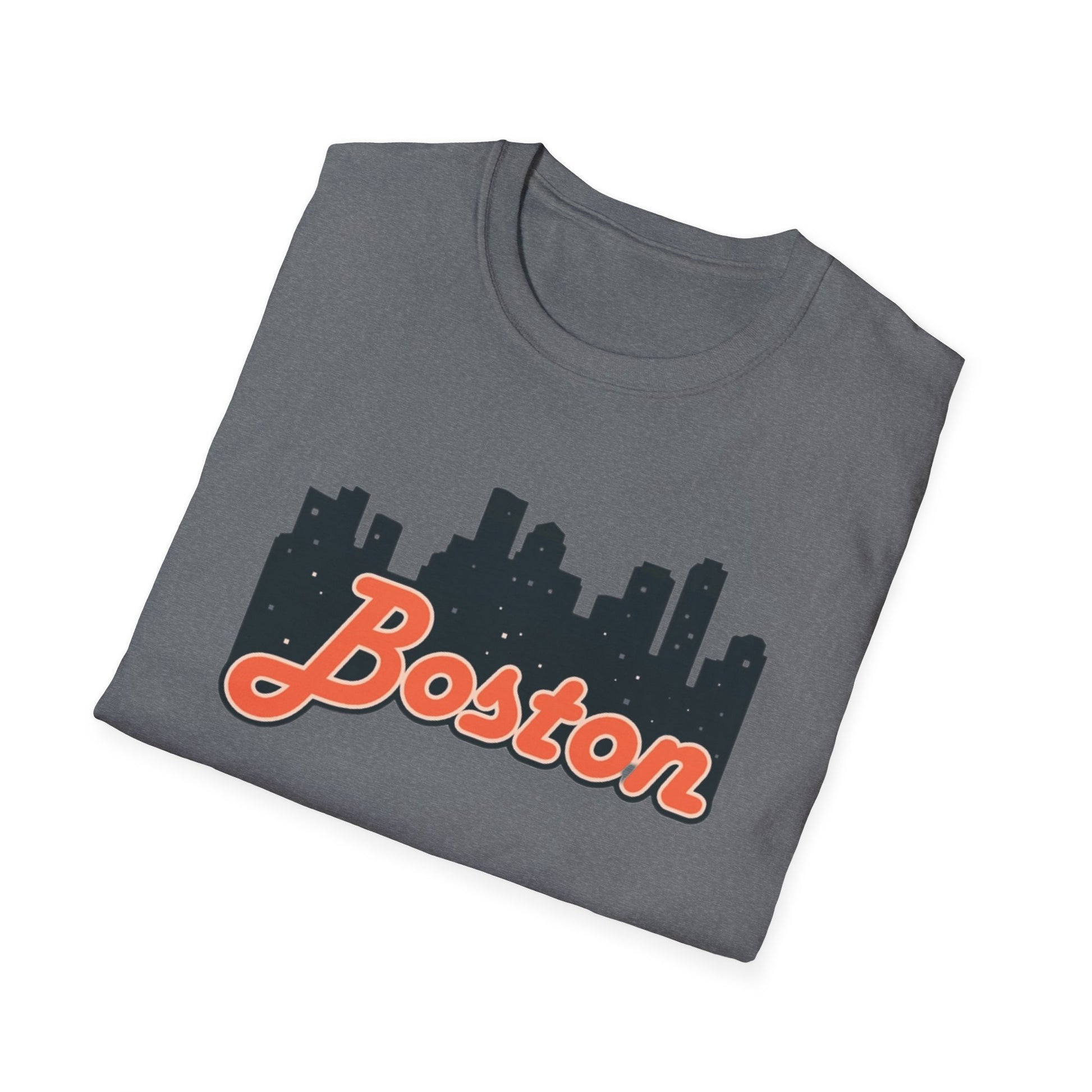 Boston Skyline Unisex Softstyle T-Shirt, City Tee, Gift for Travelers, Summer Casual Wear, Urban Style Shirt, Boston Pride