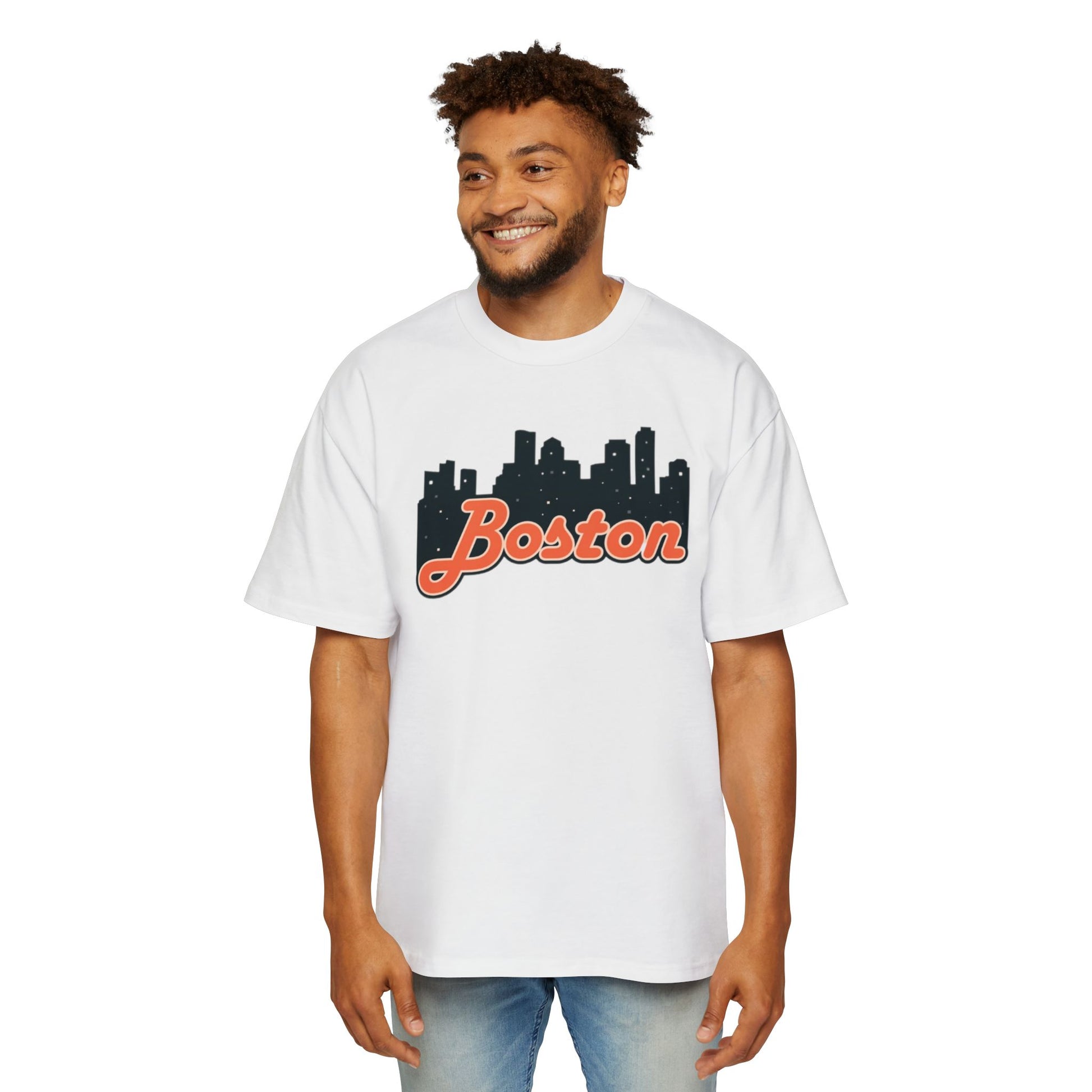 Boston Skyline Oversized Tee - Casual Streetwear for Men, Perfect Gift for Boston Lovers, Summer Style, Travel T-Shirt