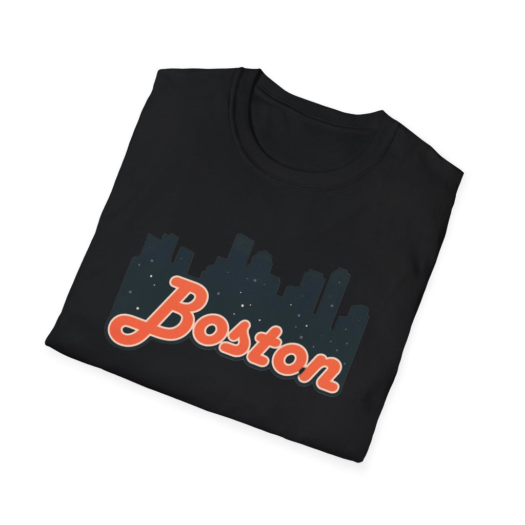 Boston Skyline Unisex Softstyle T-Shirt, City Tee, Gift for Travelers, Summer Casual Wear, Urban Style Shirt, Boston Pride