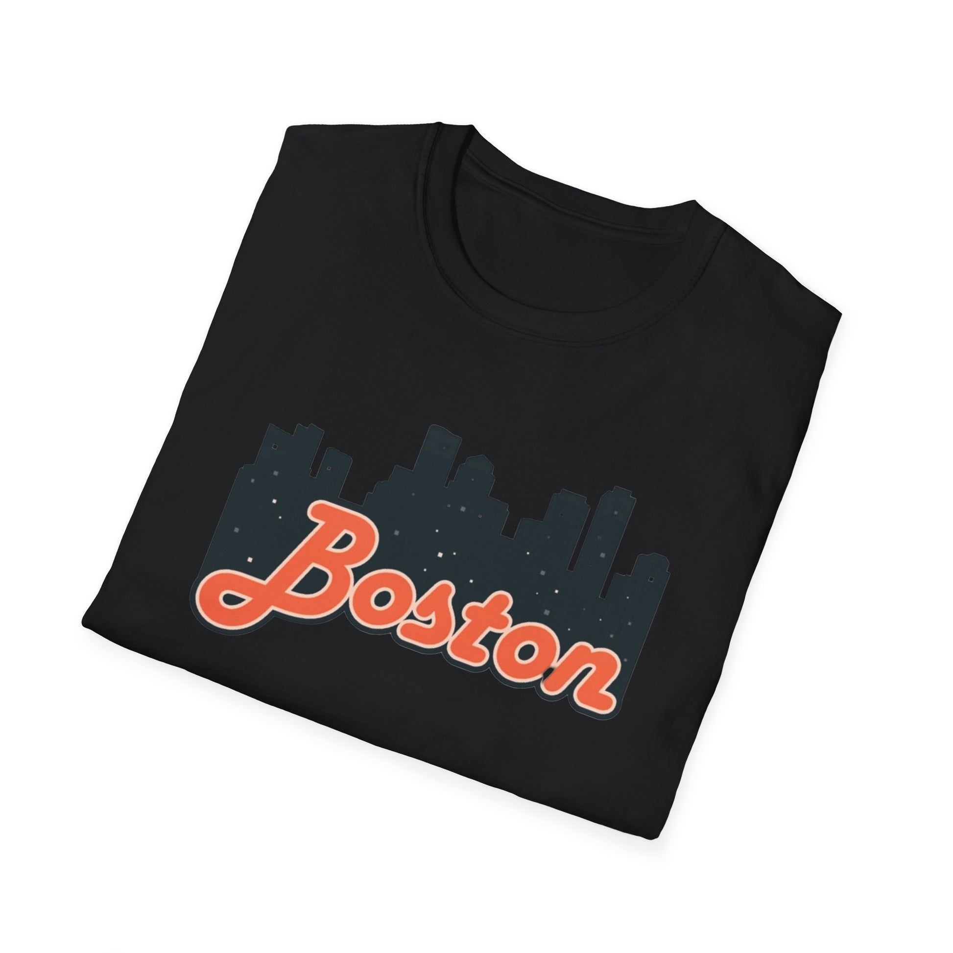 Boston Skyline Unisex Softstyle T-Shirt, City Tee, Gift for Travelers, Summer Casual Wear, Urban Style Shirt, Boston Pride
