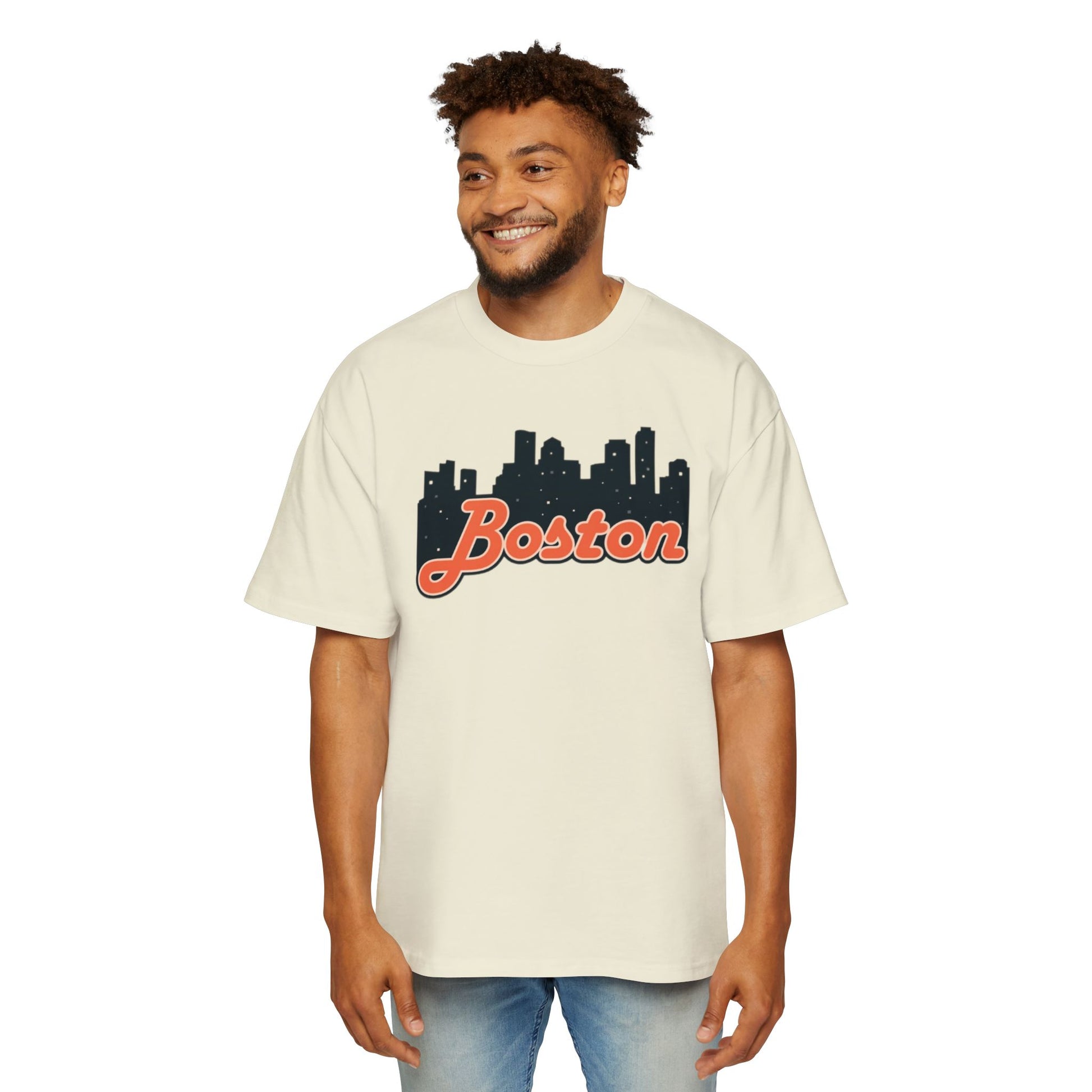 Boston Skyline Oversized Tee - Casual Streetwear for Men, Perfect Gift for Boston Lovers, Summer Style, Travel T-Shirt