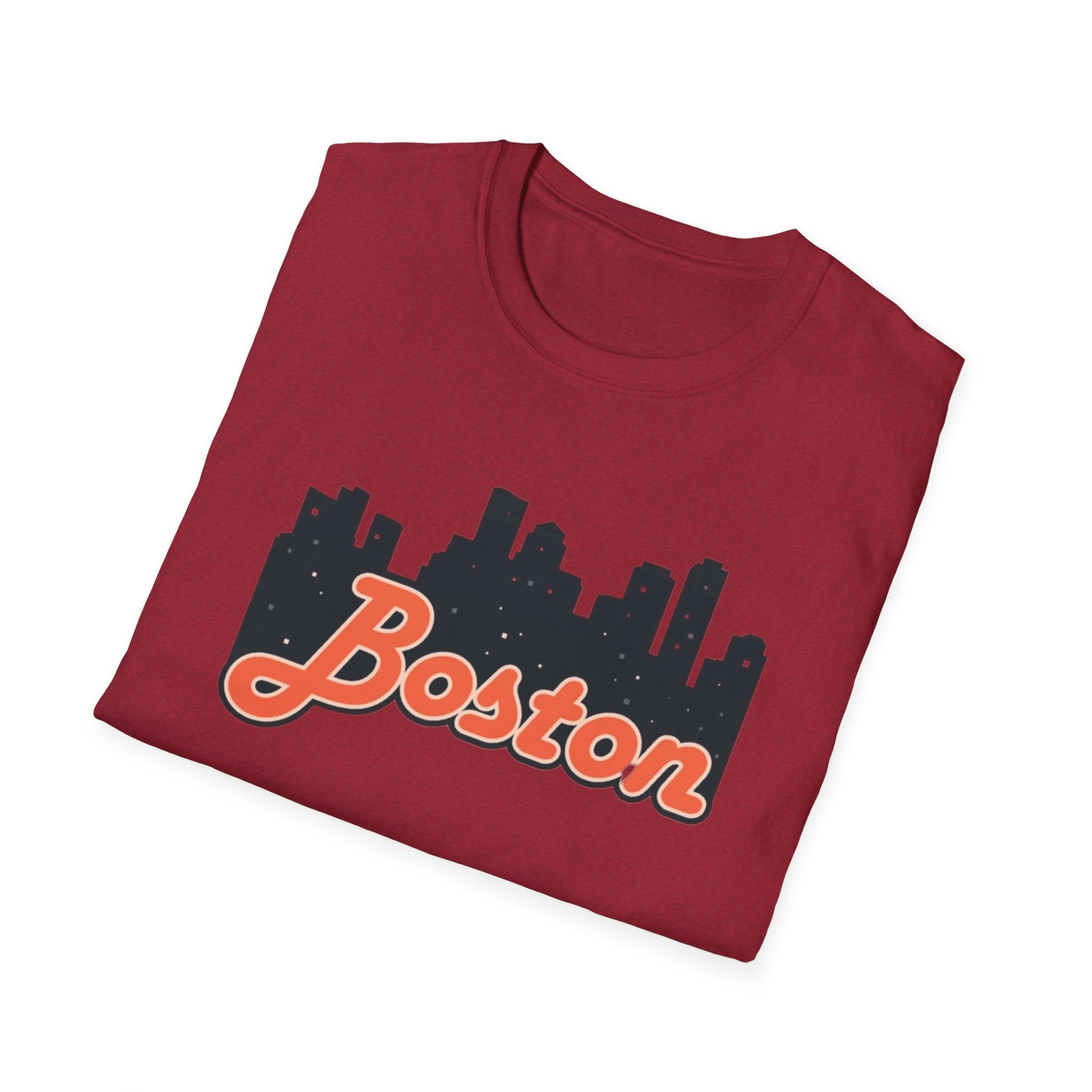 Boston Skyline Unisex Softstyle T-Shirt, City Tee, Gift for Travelers, Summer Casual Wear, Urban Style Shirt, Boston Pride
