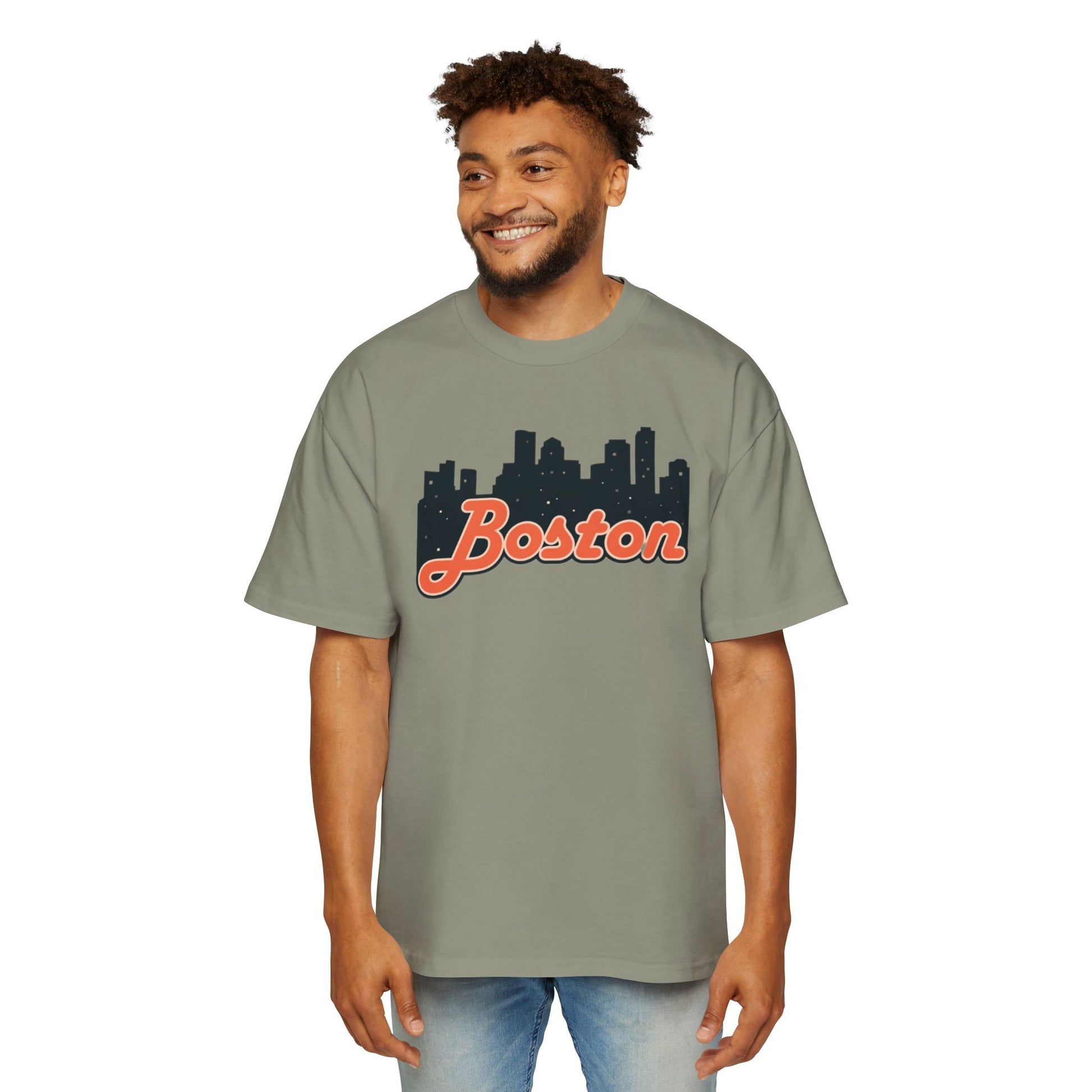 Boston Skyline Oversized Tee - Casual Streetwear for Men, Perfect Gift for Boston Lovers, Summer Style, Travel T-Shirt