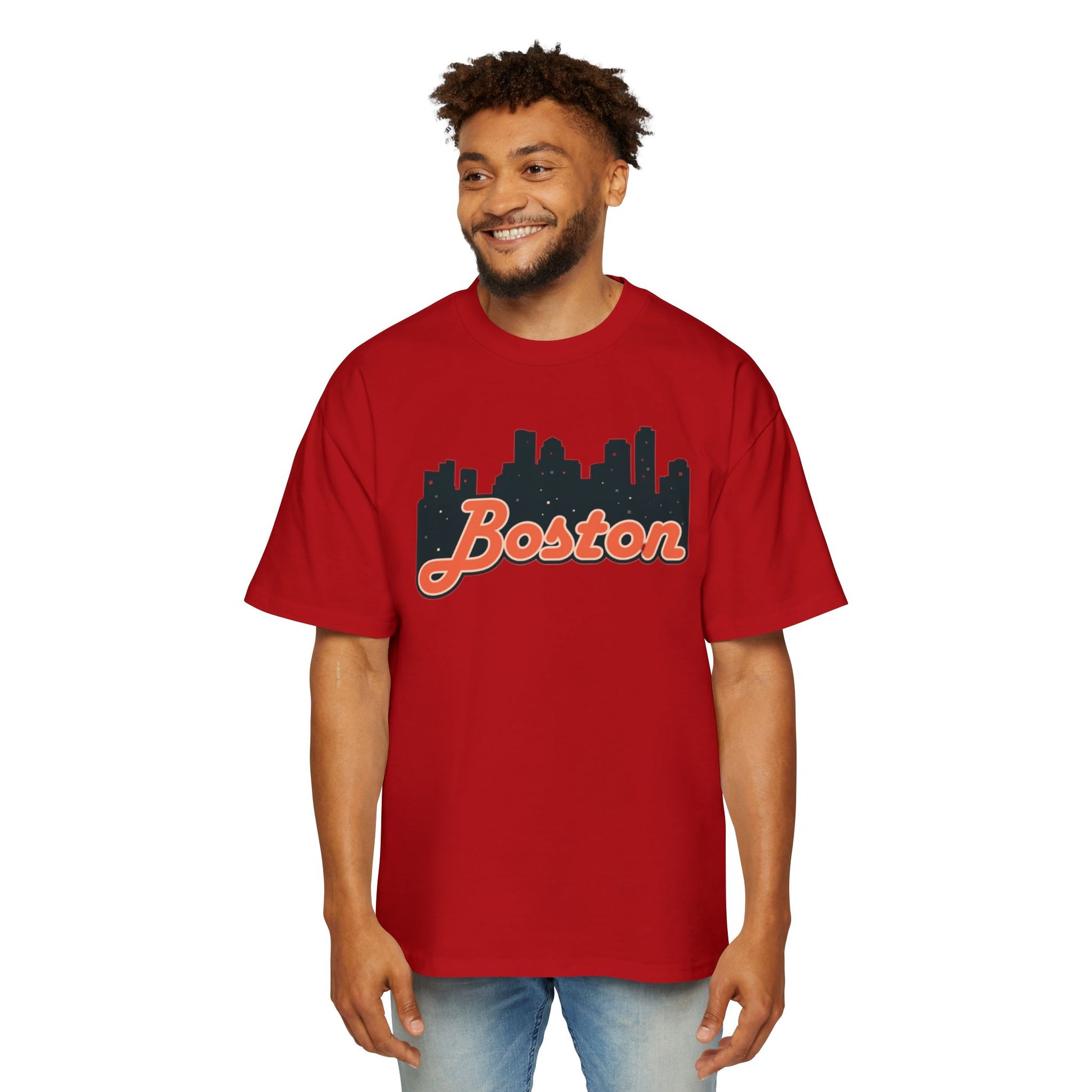 Boston Skyline Oversized Tee - Casual Streetwear for Men, Perfect Gift for Boston Lovers, Summer Style, Travel T-Shirt