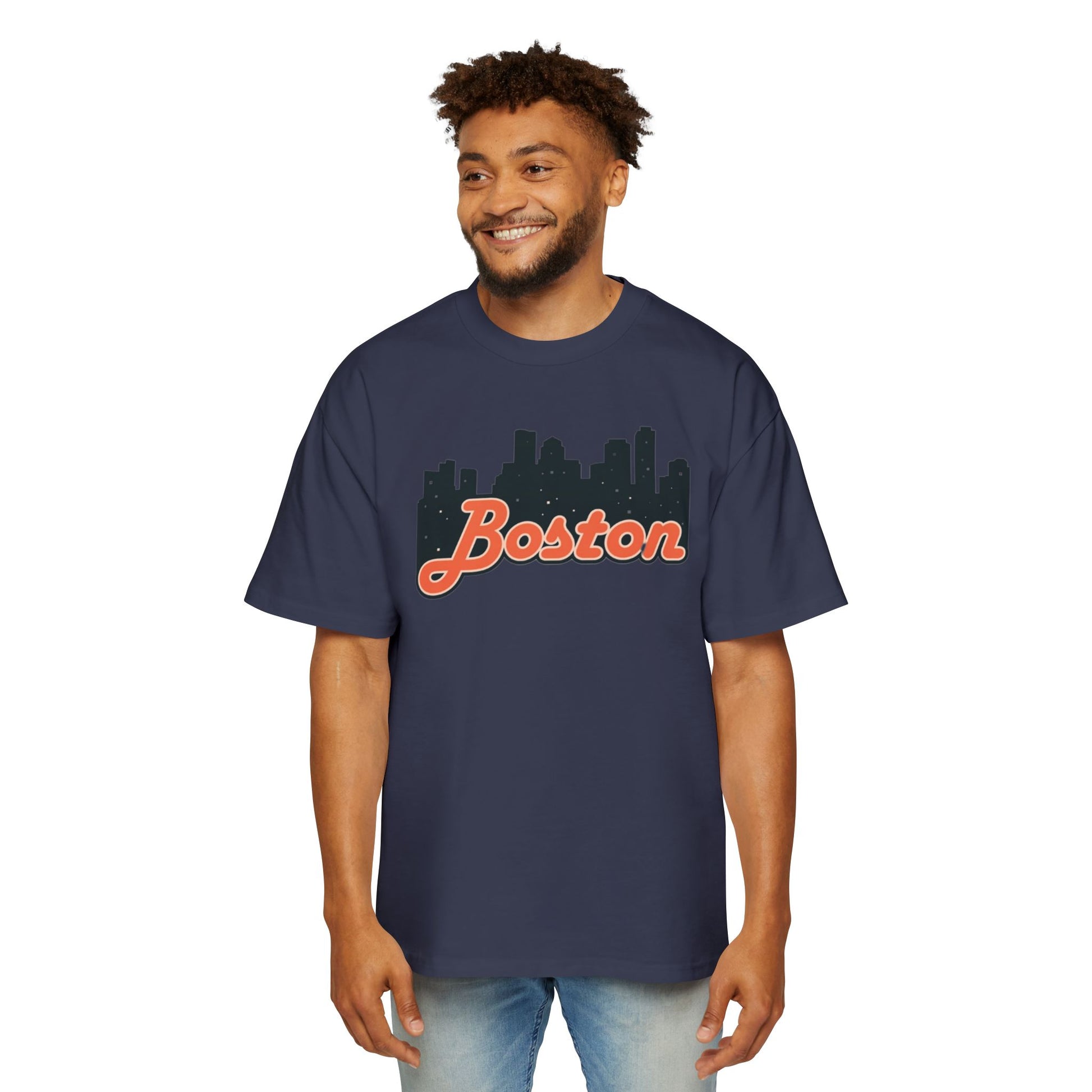 Boston Skyline Oversized Tee - Casual Streetwear for Men, Perfect Gift for Boston Lovers, Summer Style, Travel T-Shirt