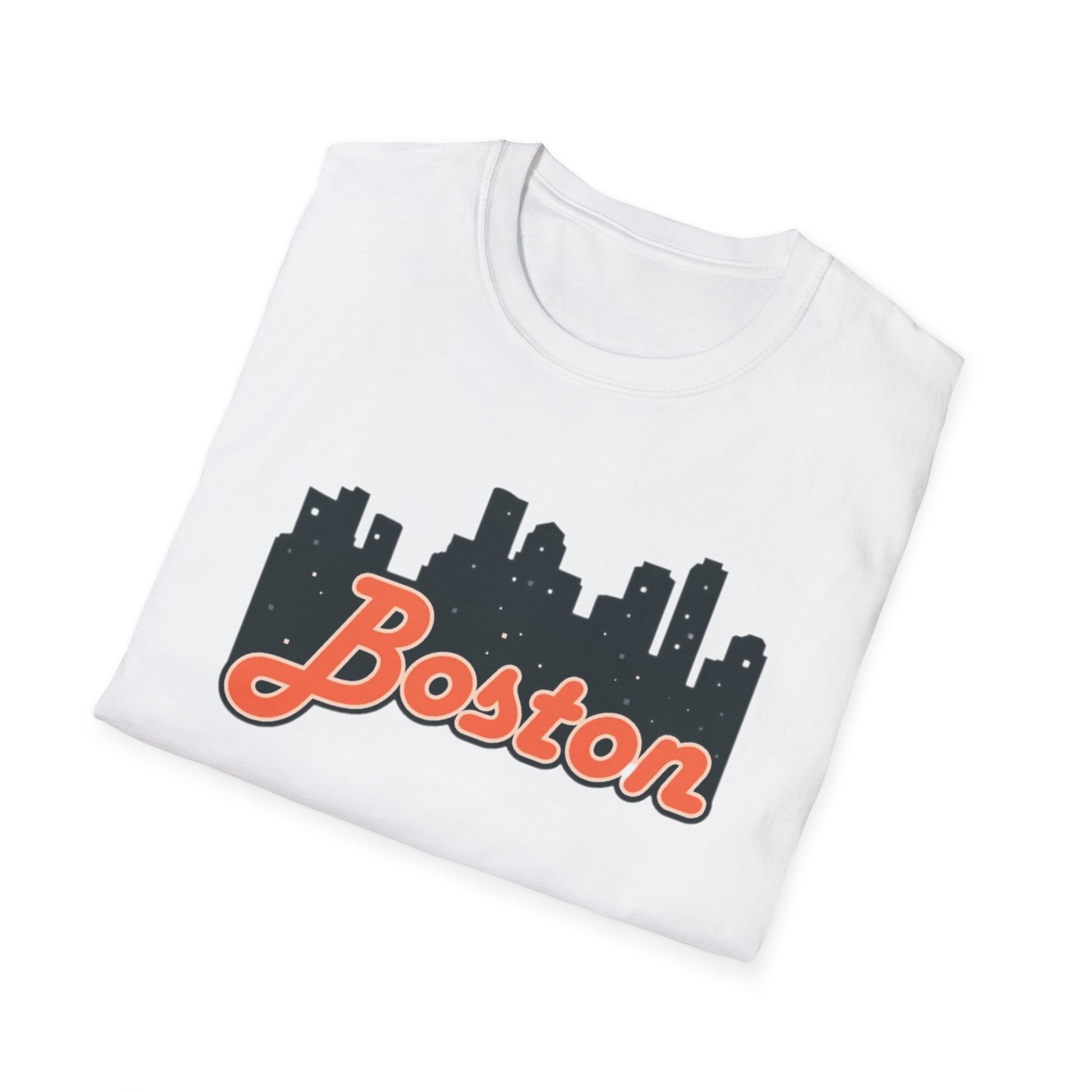 Boston Skyline Unisex Softstyle T-Shirt, City Tee, Gift for Travelers, Summer Casual Wear, Urban Style Shirt, Boston Pride