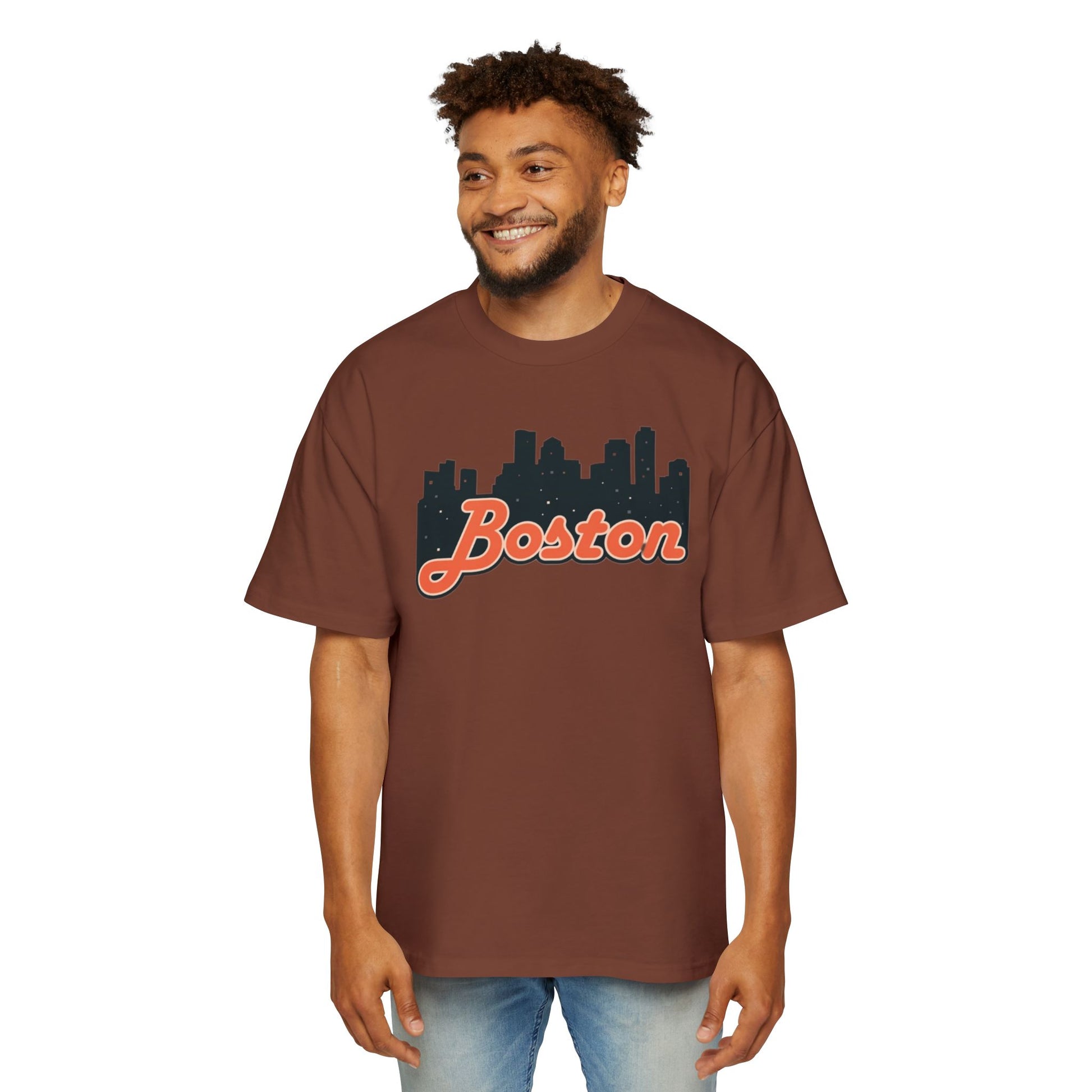 Boston Skyline Oversized Tee - Casual Streetwear for Men, Perfect Gift for Boston Lovers, Summer Style, Travel T-Shirt