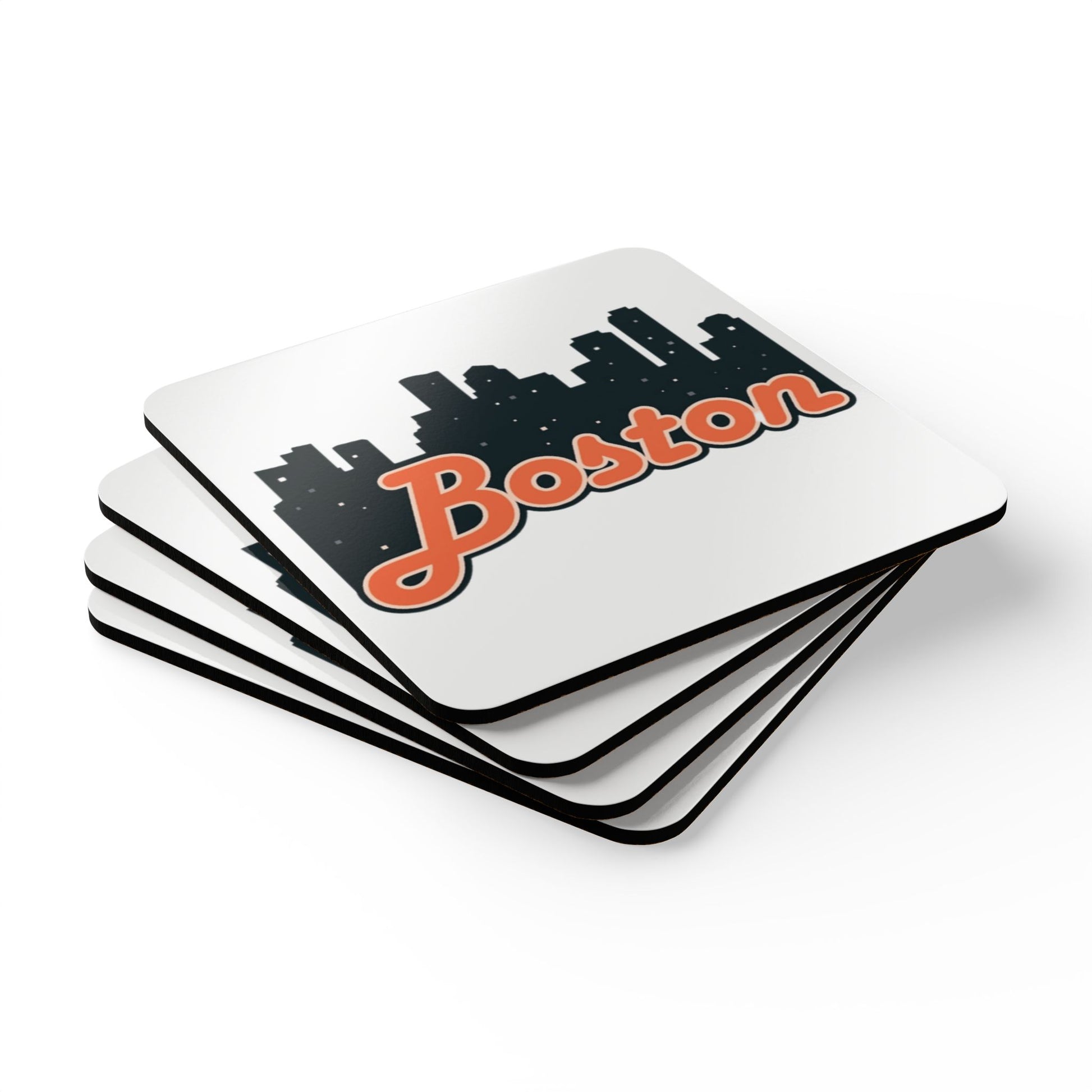 Boston Skyline Corkwood Coaster Set, Unique Drink Coasters, Gift for Home Bar, Boston Souvenir, Drinkware Accessories