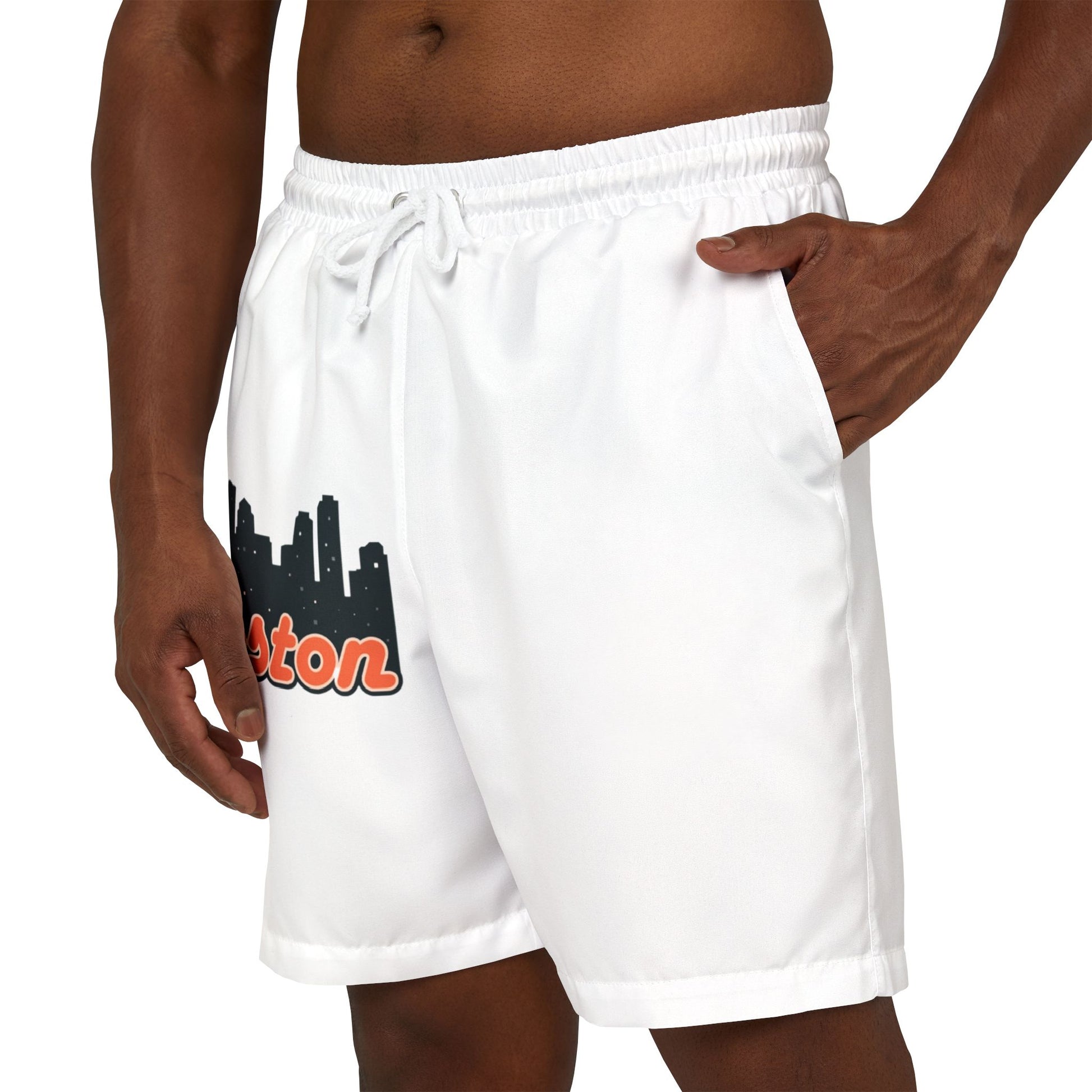 Stylish Unisex Swim Shorts with Boston Skyline Design, Beach Shorts, Summer Wear, Vacation Essentials, Casual Swimwear