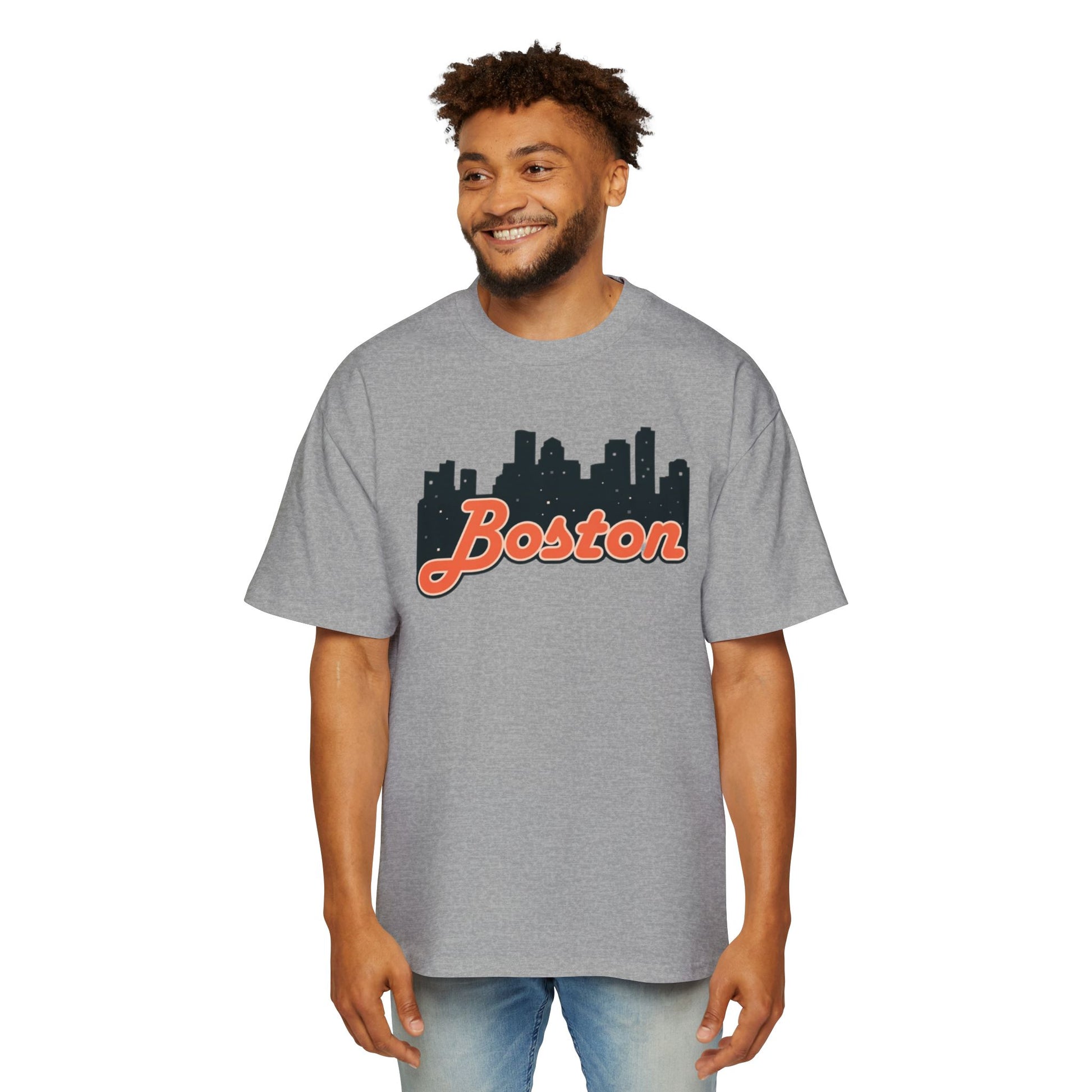 Boston Skyline Oversized Tee - Casual Streetwear for Men, Perfect Gift for Boston Lovers, Summer Style, Travel T-Shirt
