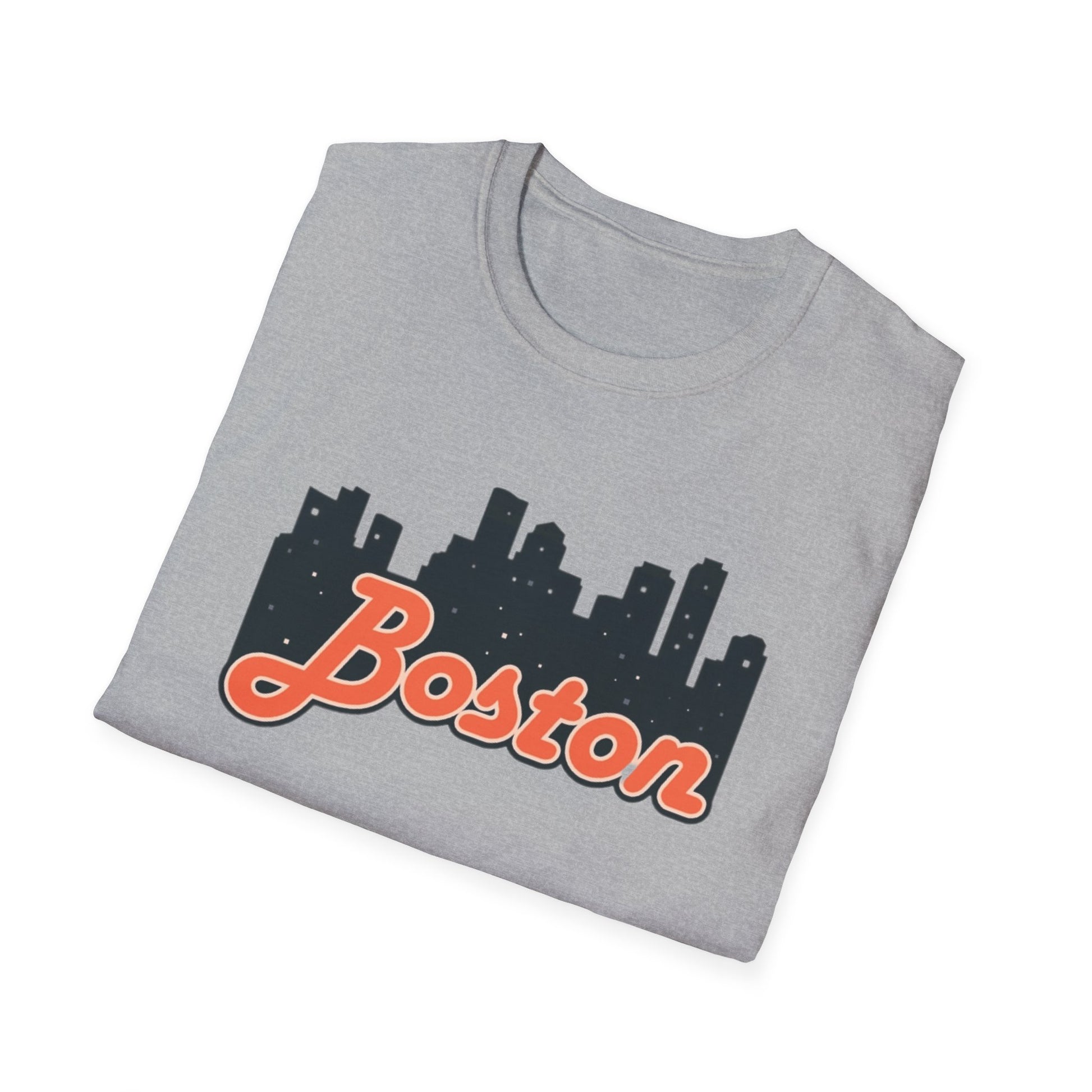 Boston Skyline Unisex Softstyle T-Shirt, City Tee, Gift for Travelers, Summer Casual Wear, Urban Style Shirt, Boston Pride