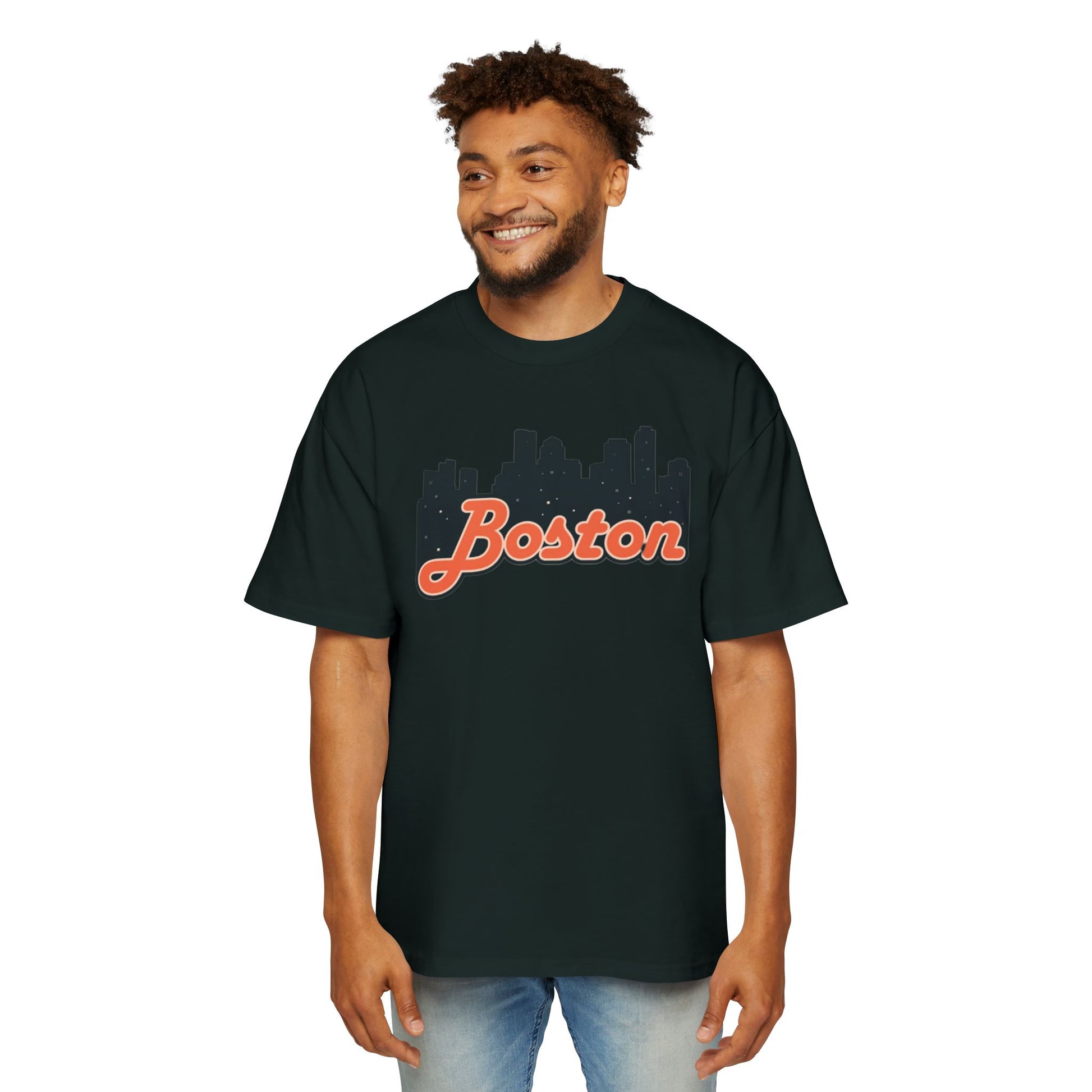 Boston Skyline Oversized Tee - Casual Streetwear for Men, Perfect Gift for Boston Lovers, Summer Style, Travel T-Shirt