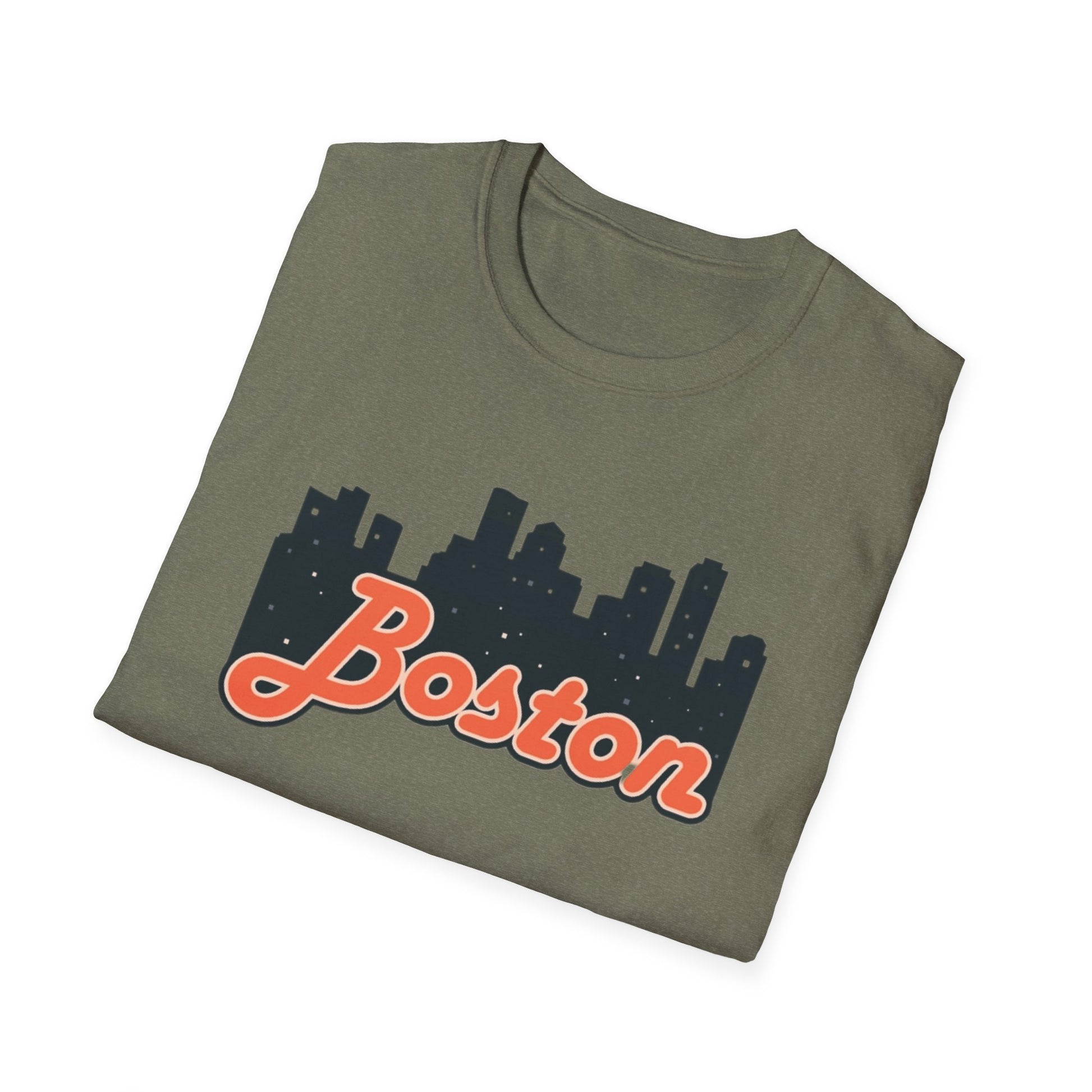 Boston Skyline Unisex Softstyle T-Shirt, City Tee, Gift for Travelers, Summer Casual Wear, Urban Style Shirt, Boston Pride