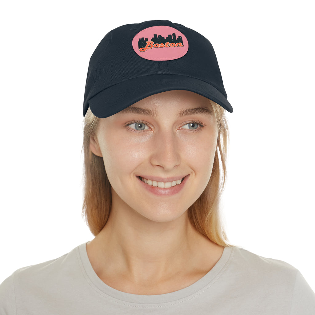 Boston Leather Patch Dad Hat, Casual Cap for Gifting, Outdoor Events, Father's Day Gift, Trendy Accessories for Men