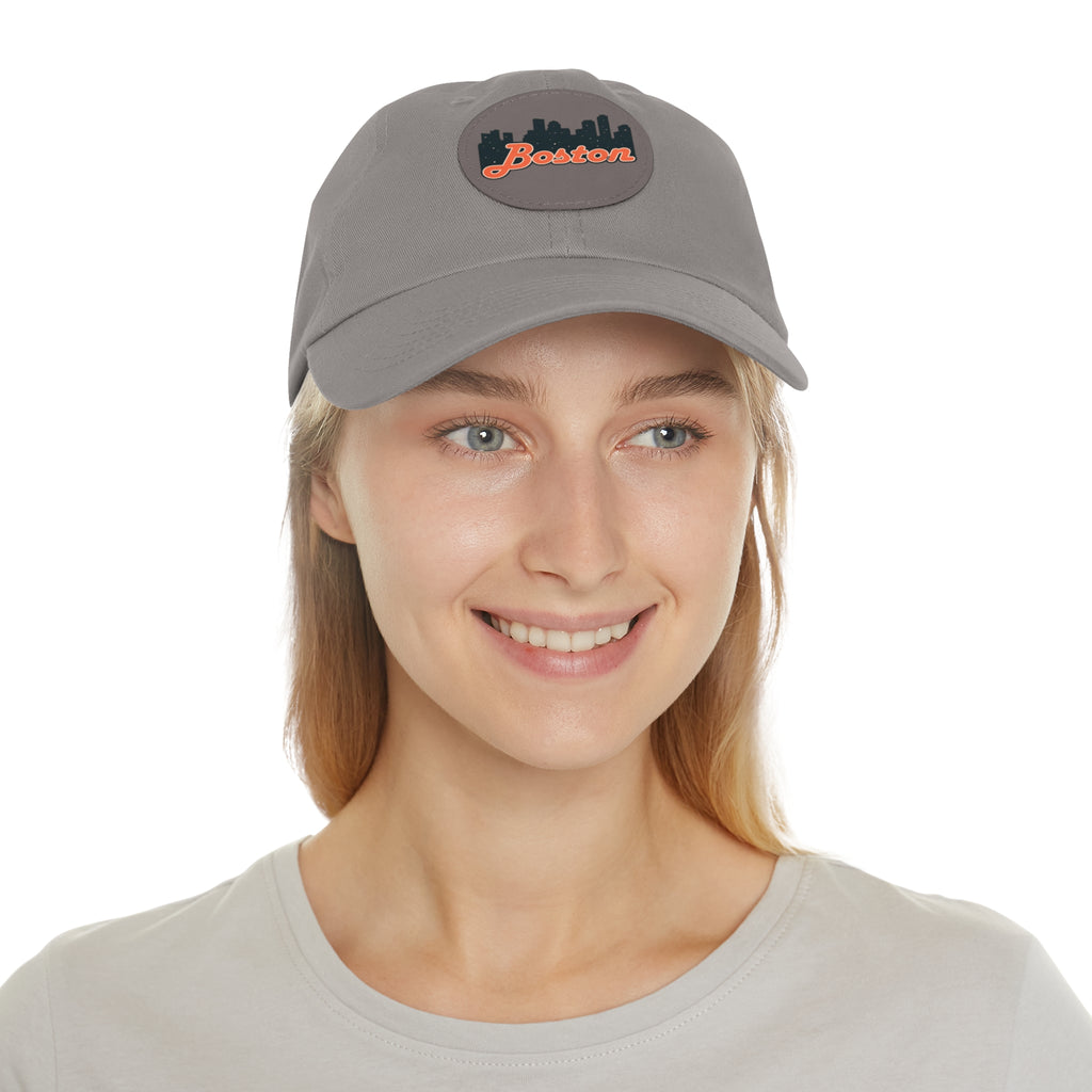 Boston Leather Patch Dad Hat, Casual Cap for Gifting, Outdoor Events, Father's Day Gift, Trendy Accessories for Men
