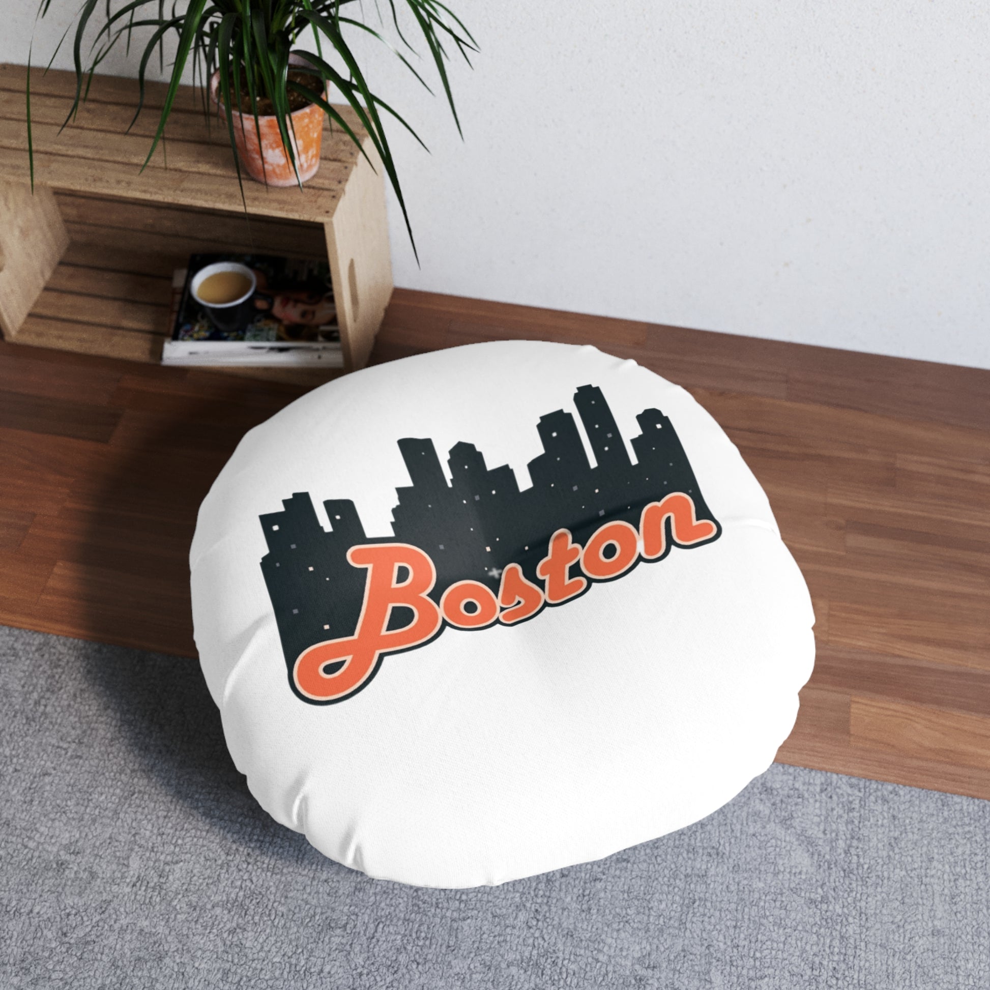 Boston Skyline Tufted Floor Pillow, Cozy Home Decor, City-Themed Accent Cushion, Decorative Throw Pillow, Urban Living Gift