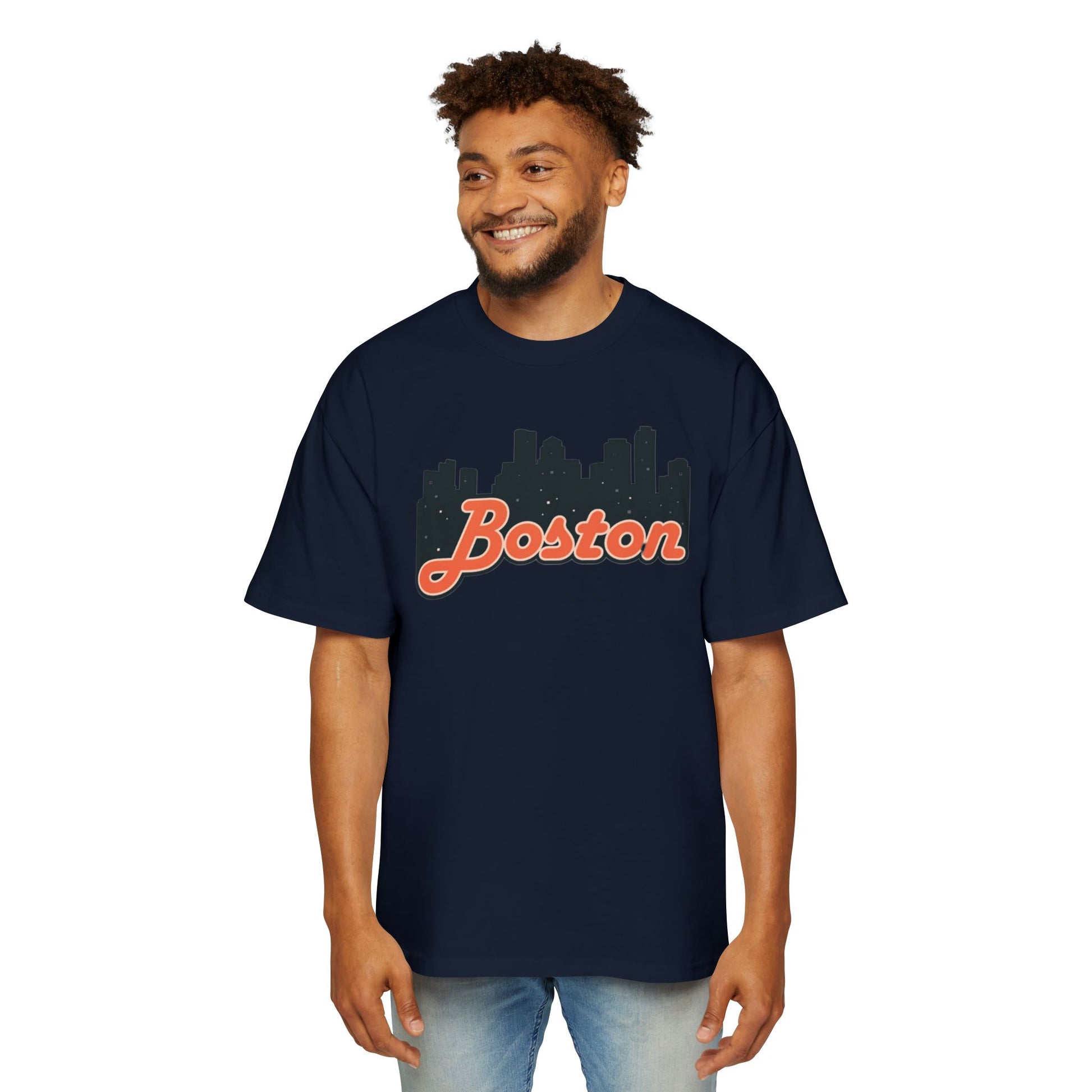 Boston Skyline Oversized Tee - Casual Streetwear for Men, Perfect Gift for Boston Lovers, Summer Style, Travel T-Shirt