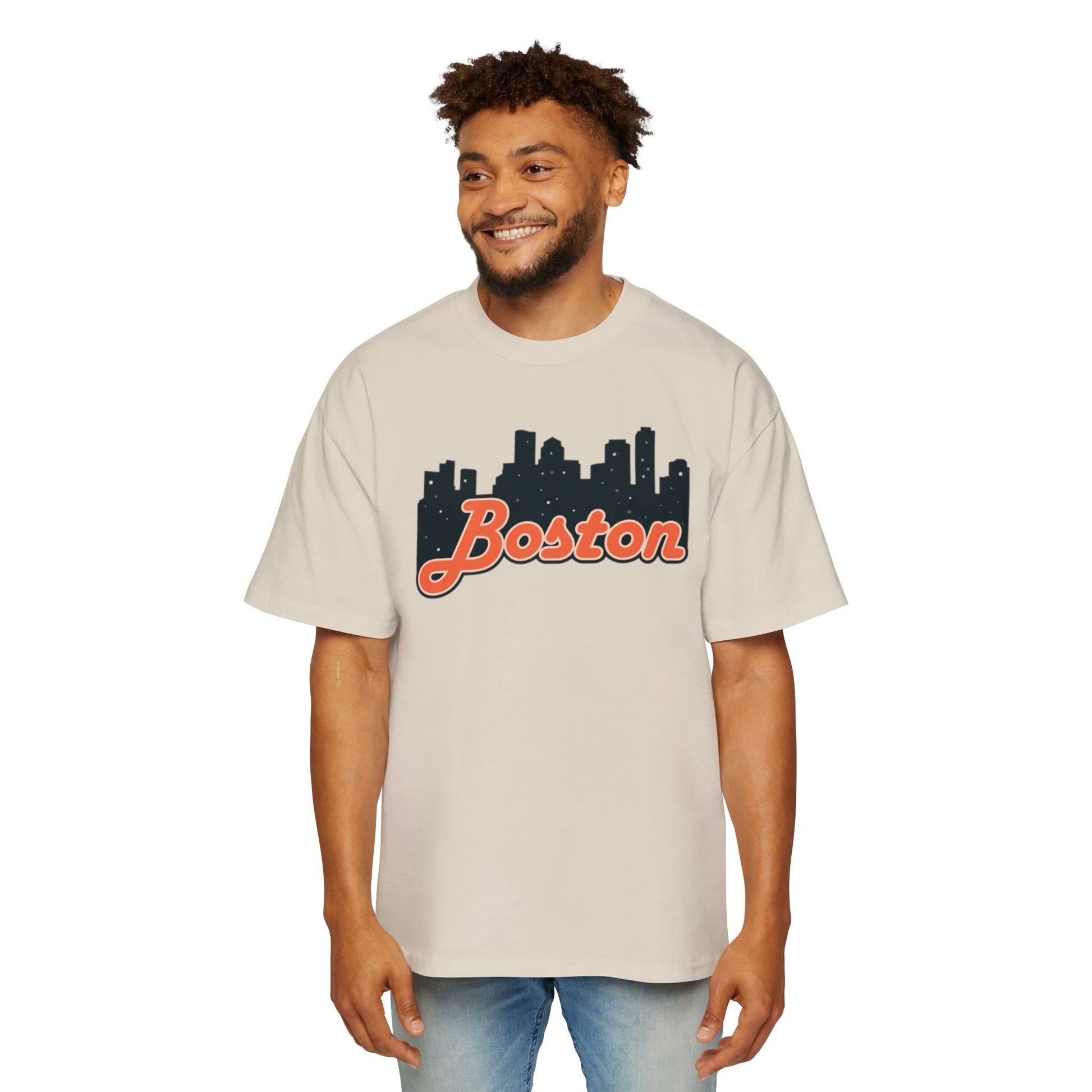 Boston Skyline Oversized Tee - Casual Streetwear for Men, Perfect Gift for Boston Lovers, Summer Style, Travel T-Shirt