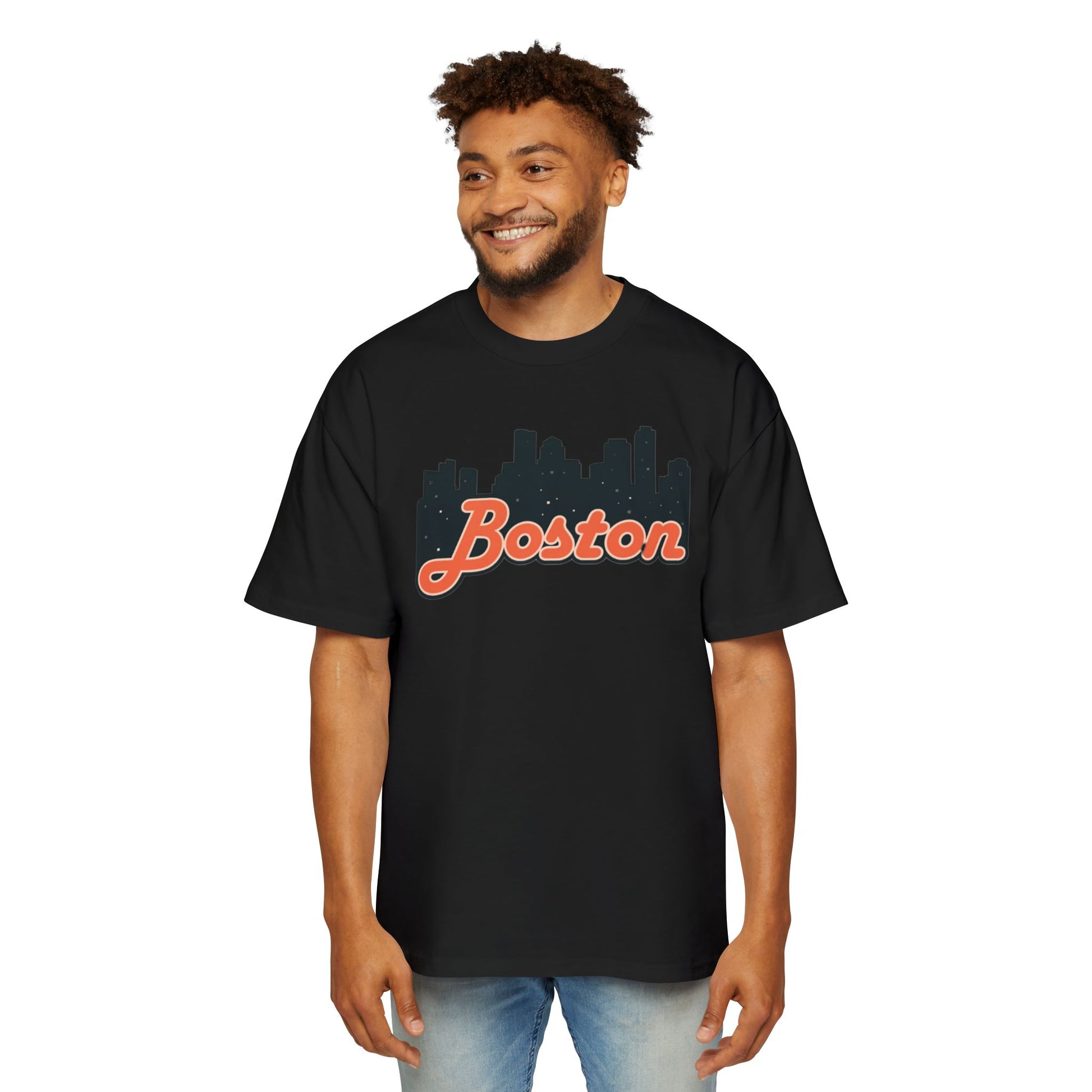 Boston Skyline Oversized Tee - Casual Streetwear for Men, Perfect Gift for Boston Lovers, Summer Style, Travel T-Shirt