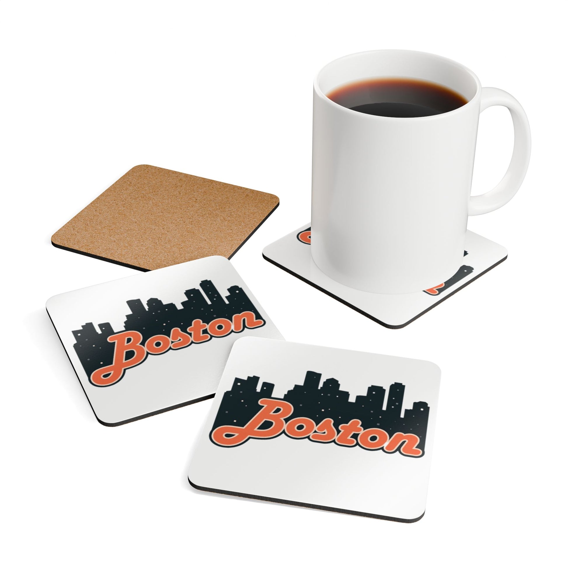 Boston Skyline Corkwood Coaster Set, Unique Drink Coasters, Gift for Home Bar, Boston Souvenir, Drinkware Accessories