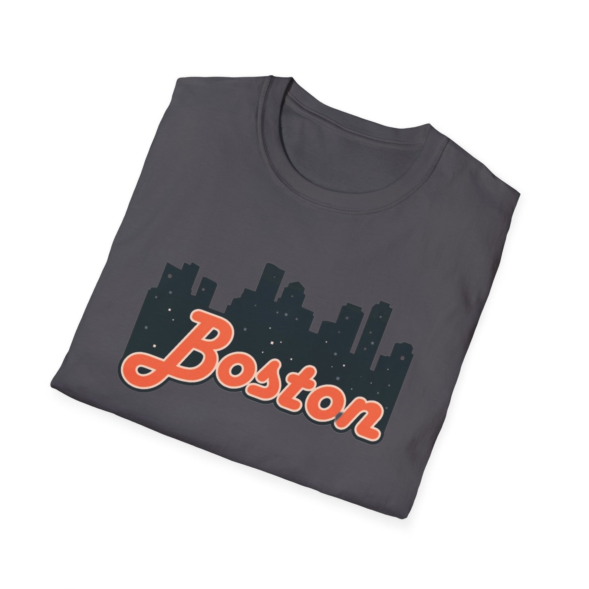 Boston Skyline Unisex Softstyle T-Shirt, City Tee, Gift for Travelers, Summer Casual Wear, Urban Style Shirt, Boston Pride
