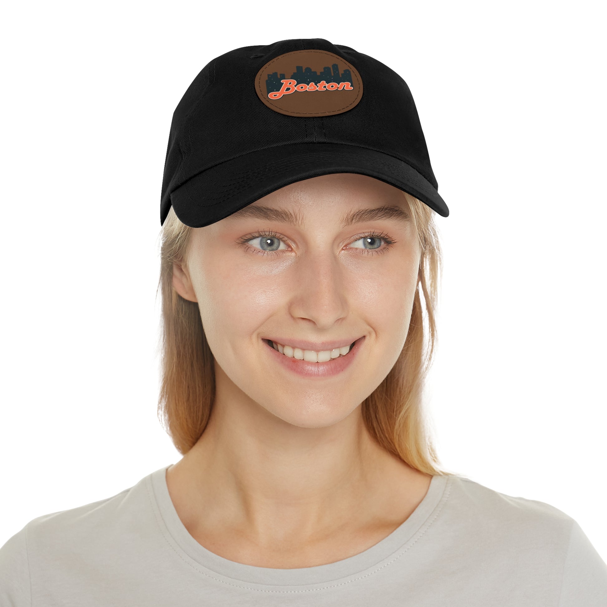 Boston Leather Patch Dad Hat, Casual Cap for Gifting, Outdoor Events, Father's Day Gift, Trendy Accessories for Men