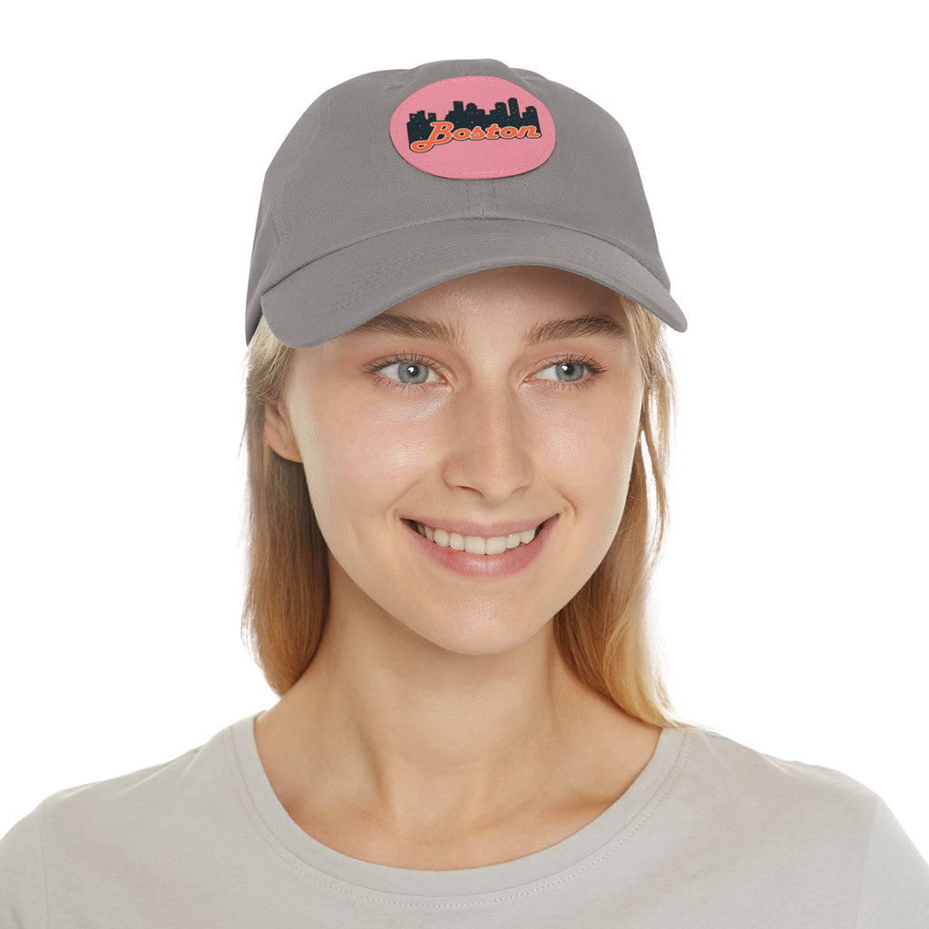 Boston Leather Patch Dad Hat, Casual Cap for Gifting, Outdoor Events, Father's Day Gift, Trendy Accessories for Men