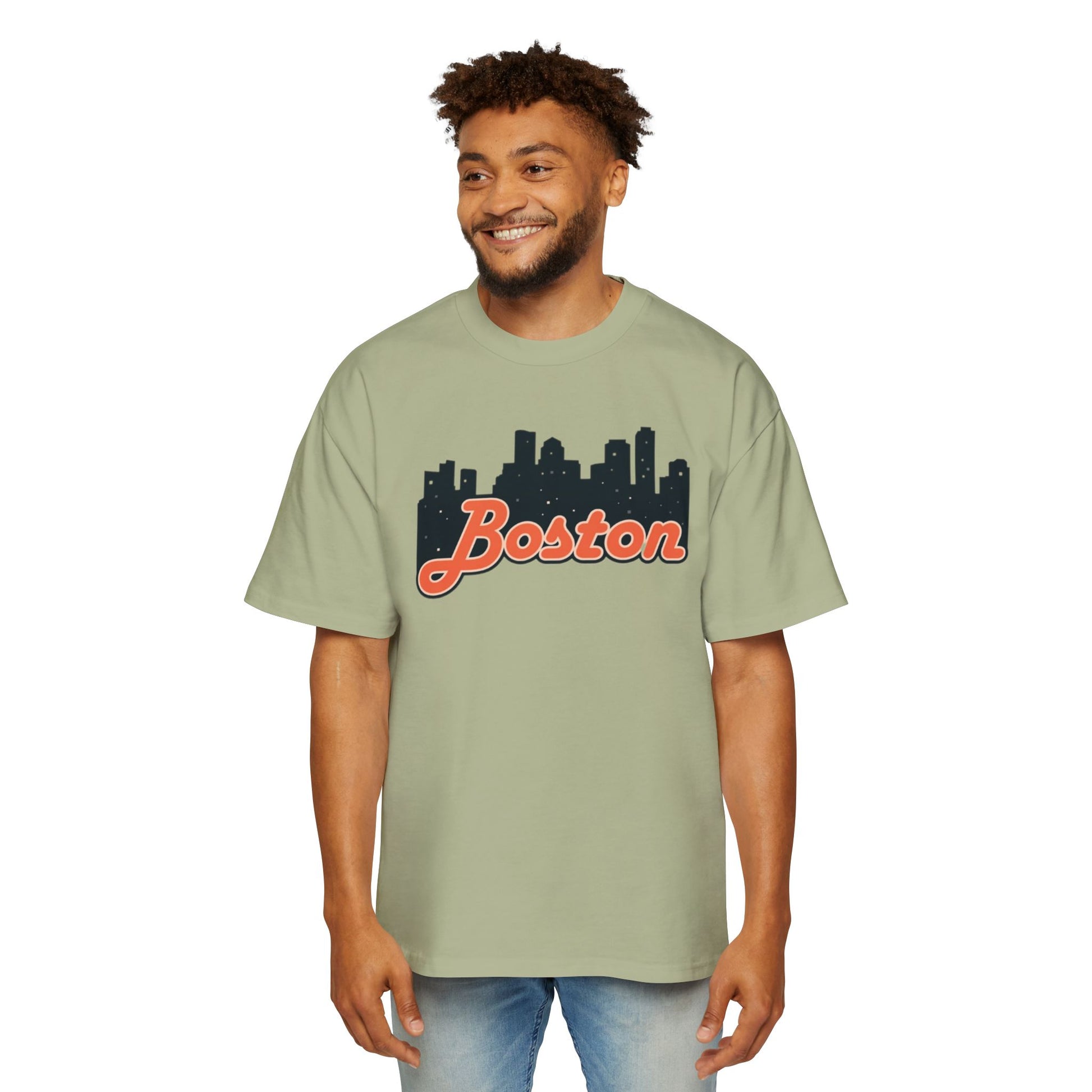 Boston Skyline Oversized Tee - Casual Streetwear for Men, Perfect Gift for Boston Lovers, Summer Style, Travel T-Shirt