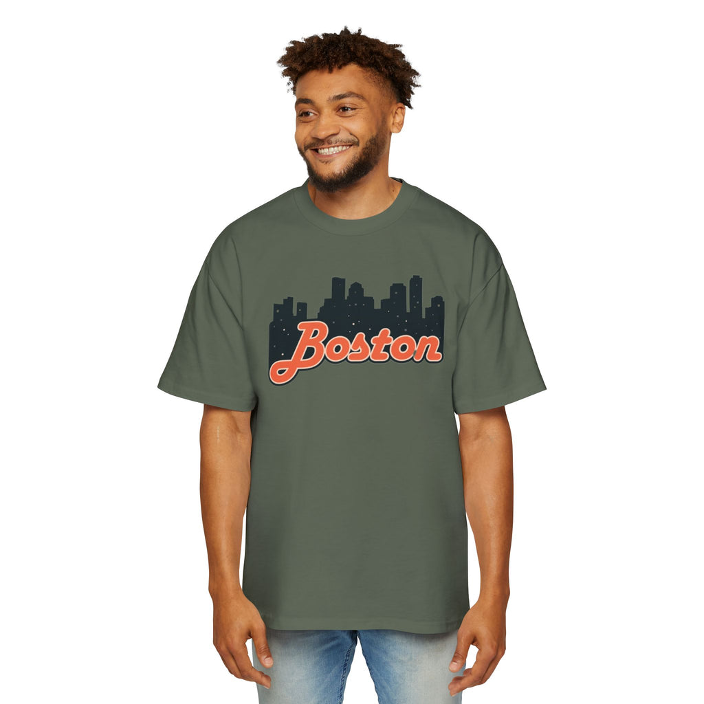 Boston Skyline Oversized Tee - Casual Streetwear for Men, Perfect Gift for Boston Lovers, Summer Style, Travel T-Shirt