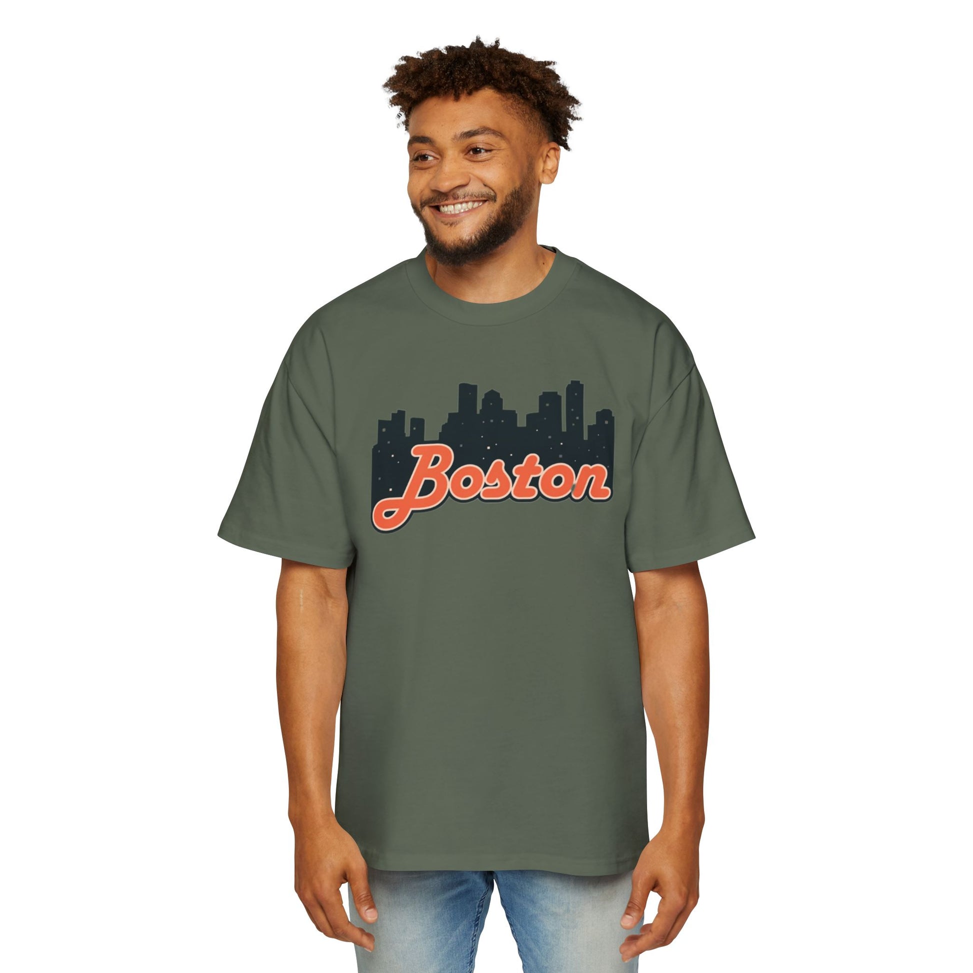 Boston Skyline Oversized Tee - Casual Streetwear for Men, Perfect Gift for Boston Lovers, Summer Style, Travel T-Shirt
