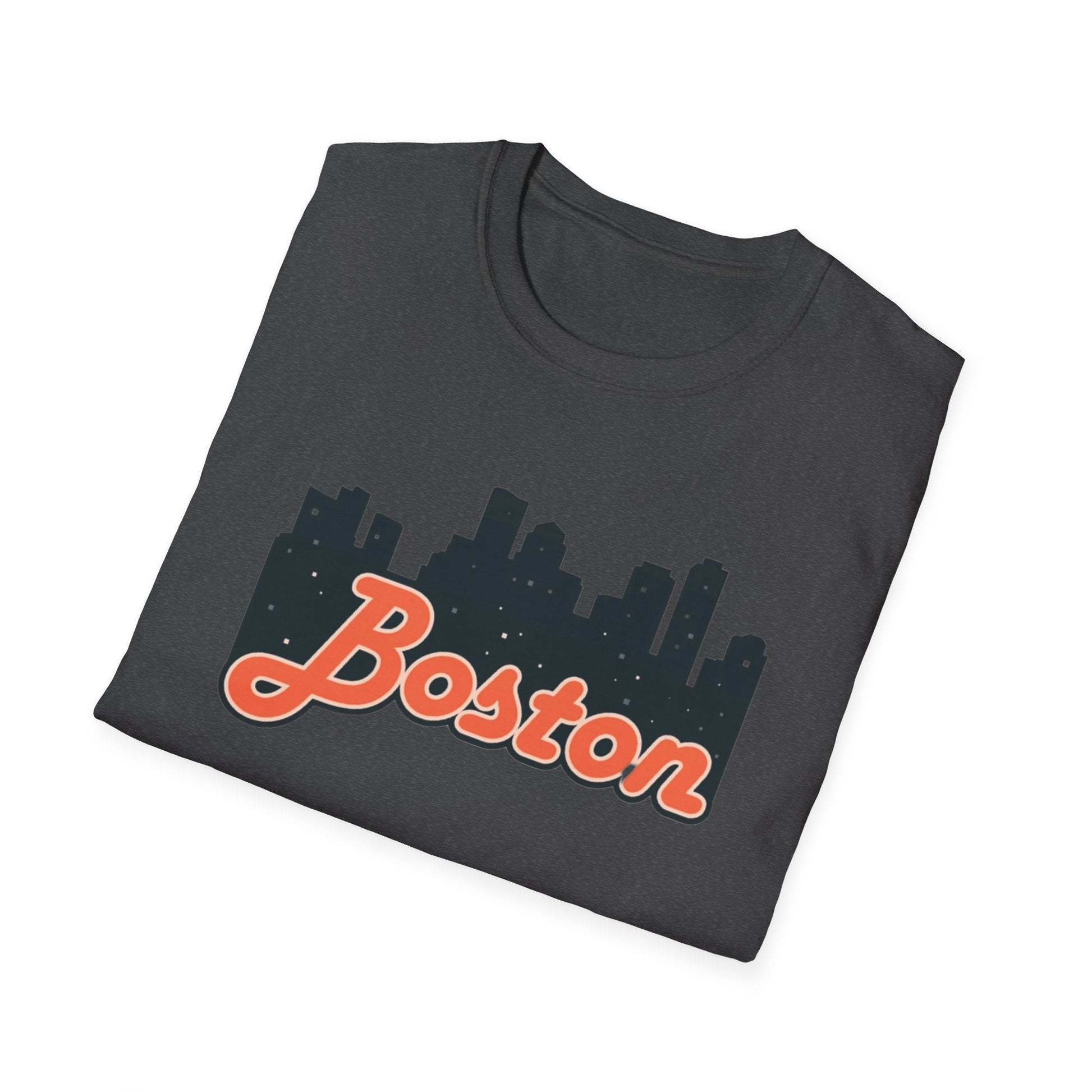 Boston Skyline Unisex Softstyle T-Shirt, City Tee, Gift for Travelers, Summer Casual Wear, Urban Style Shirt, Boston Pride