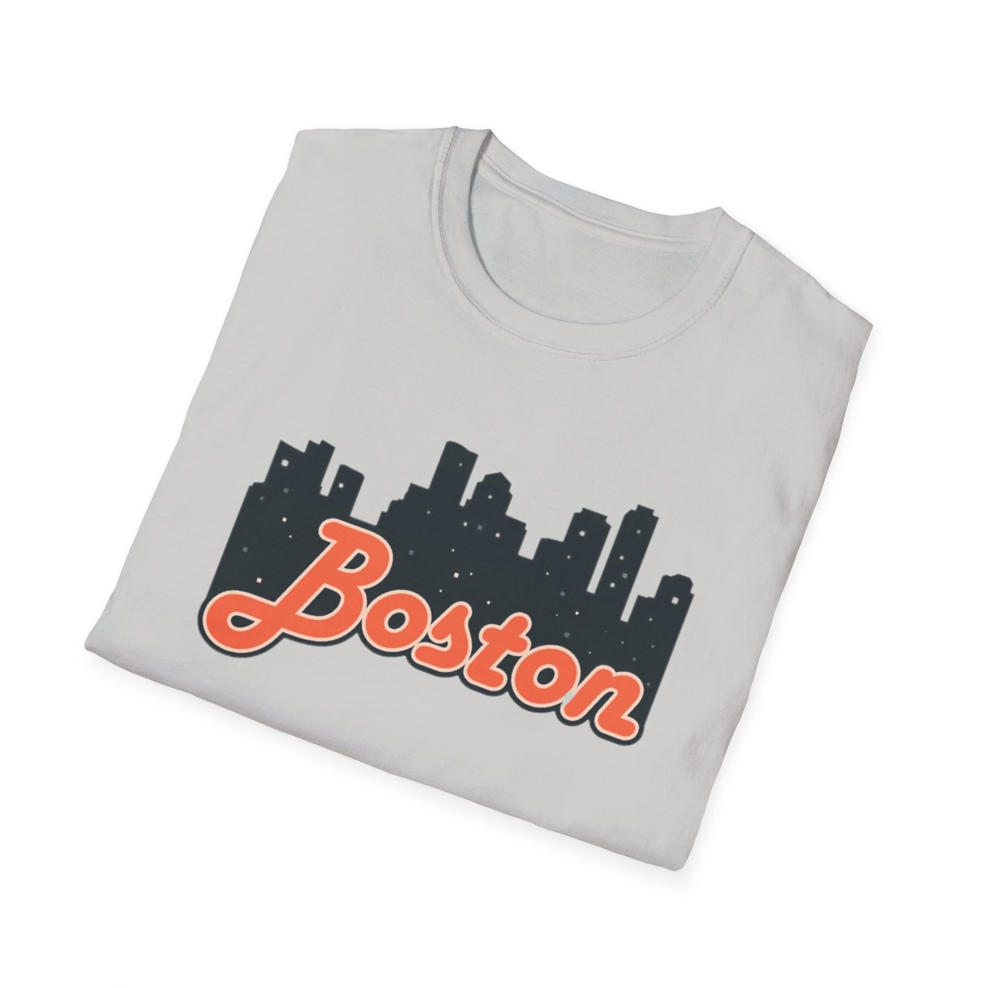 Boston Skyline Unisex Softstyle T-Shirt, City Tee, Gift for Travelers, Summer Casual Wear, Urban Style Shirt, Boston Pride