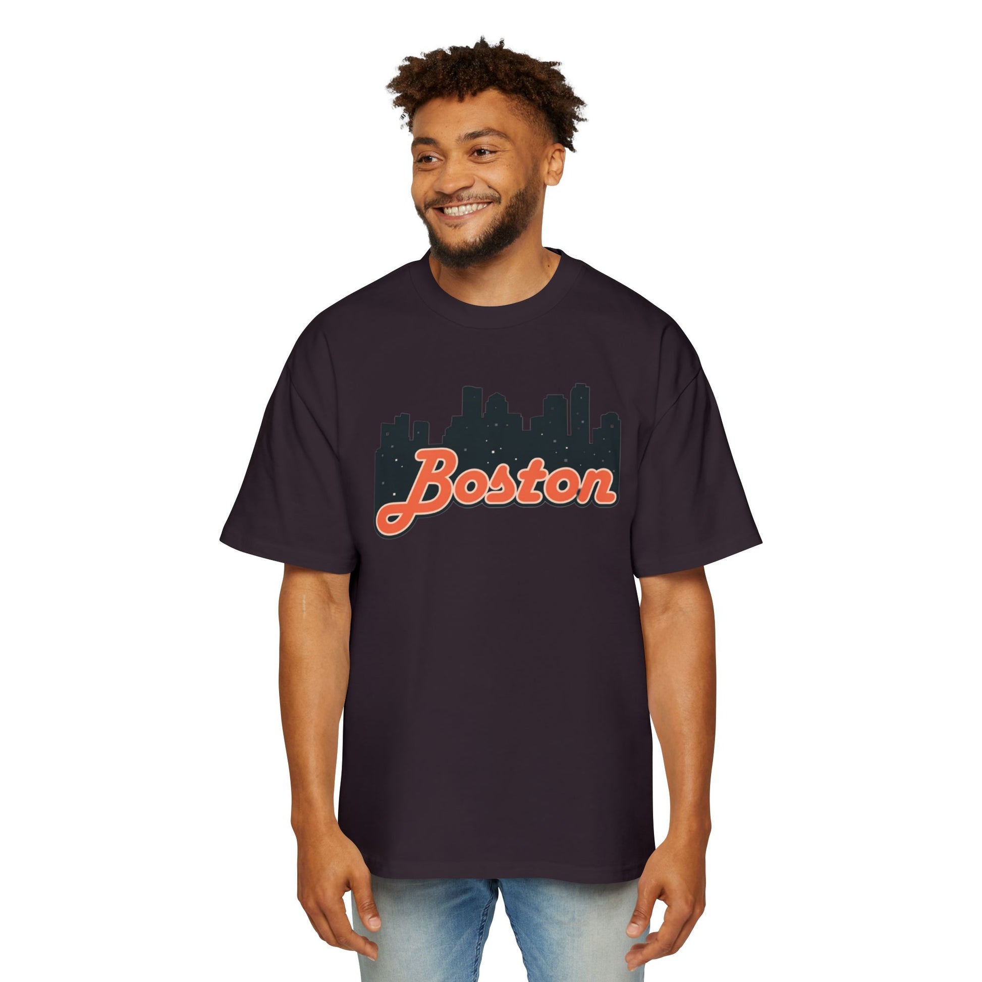 Boston Skyline Oversized Tee - Casual Streetwear for Men, Perfect Gift for Boston Lovers, Summer Style, Travel T-Shirt